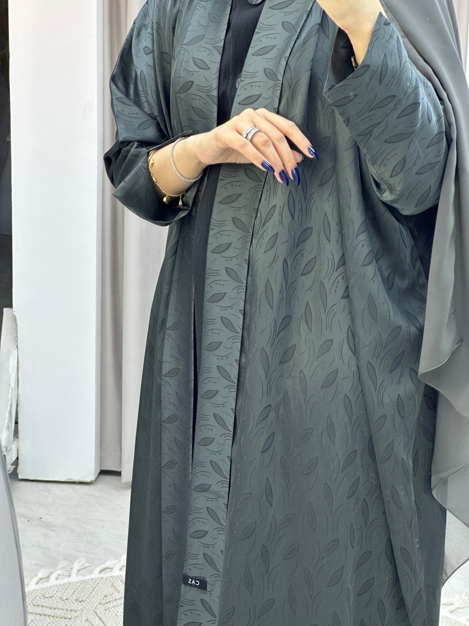 C Grey Leaf Bisht Abaya