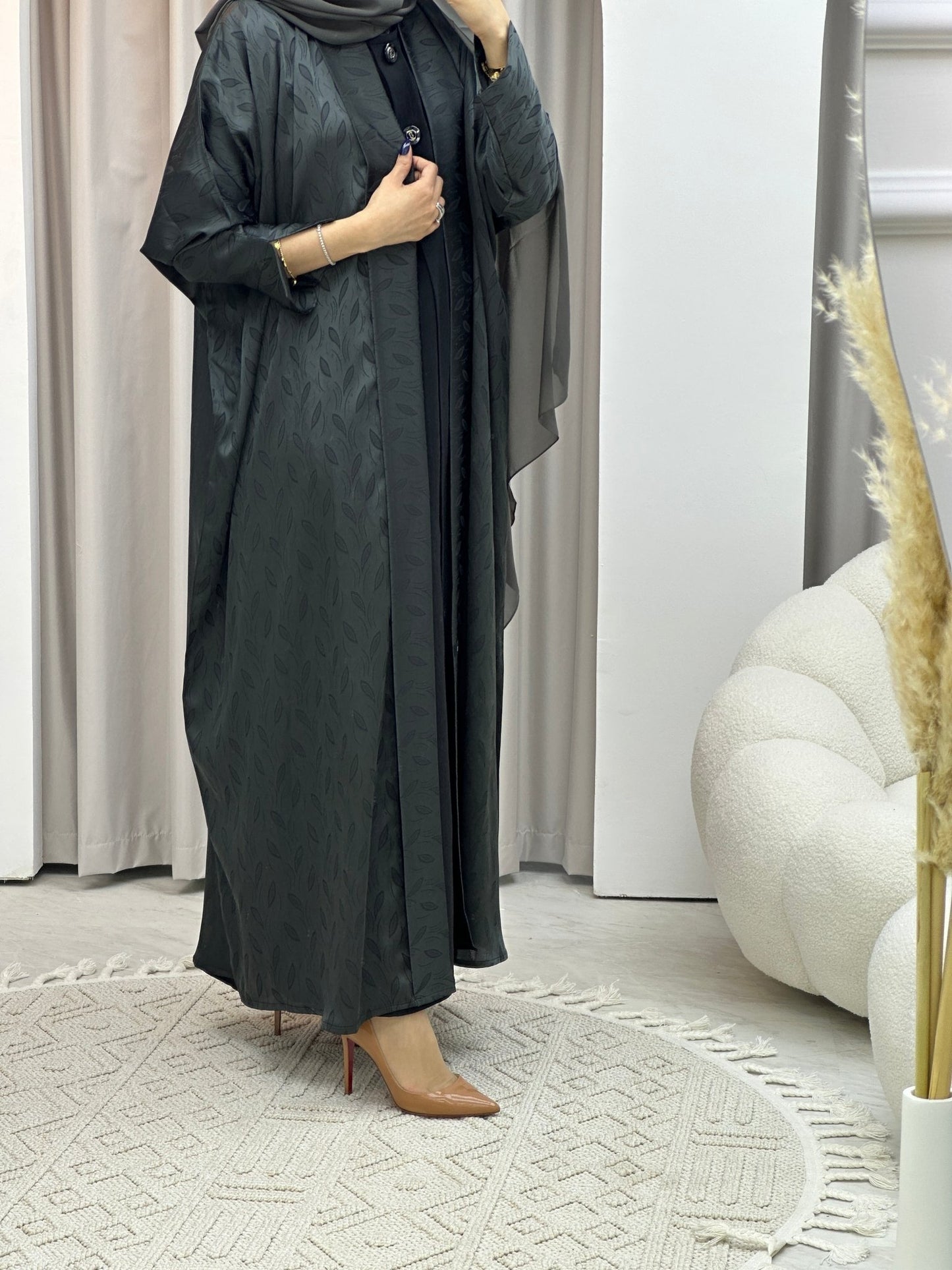 C Grey Leaf Bisht Abaya