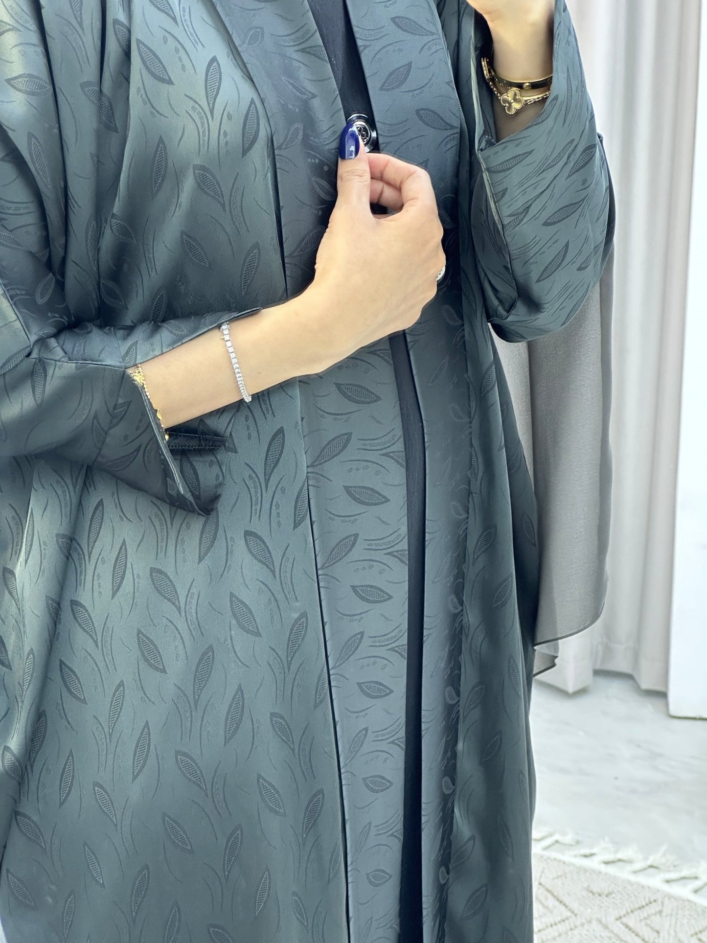 C Grey Leaf Bisht Abaya