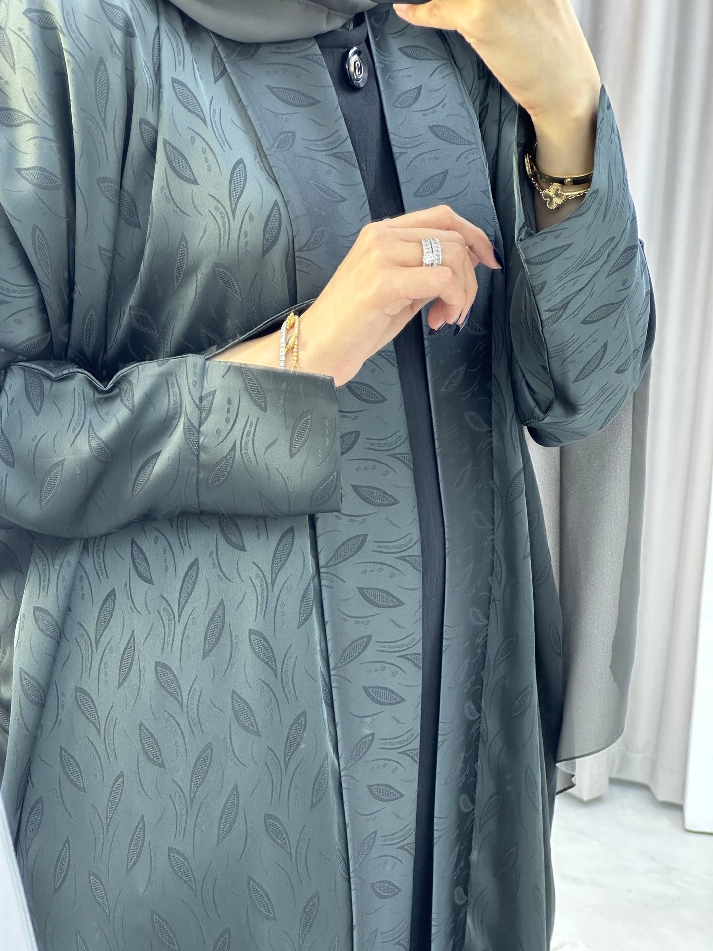 C Grey Leaf Bisht Abaya