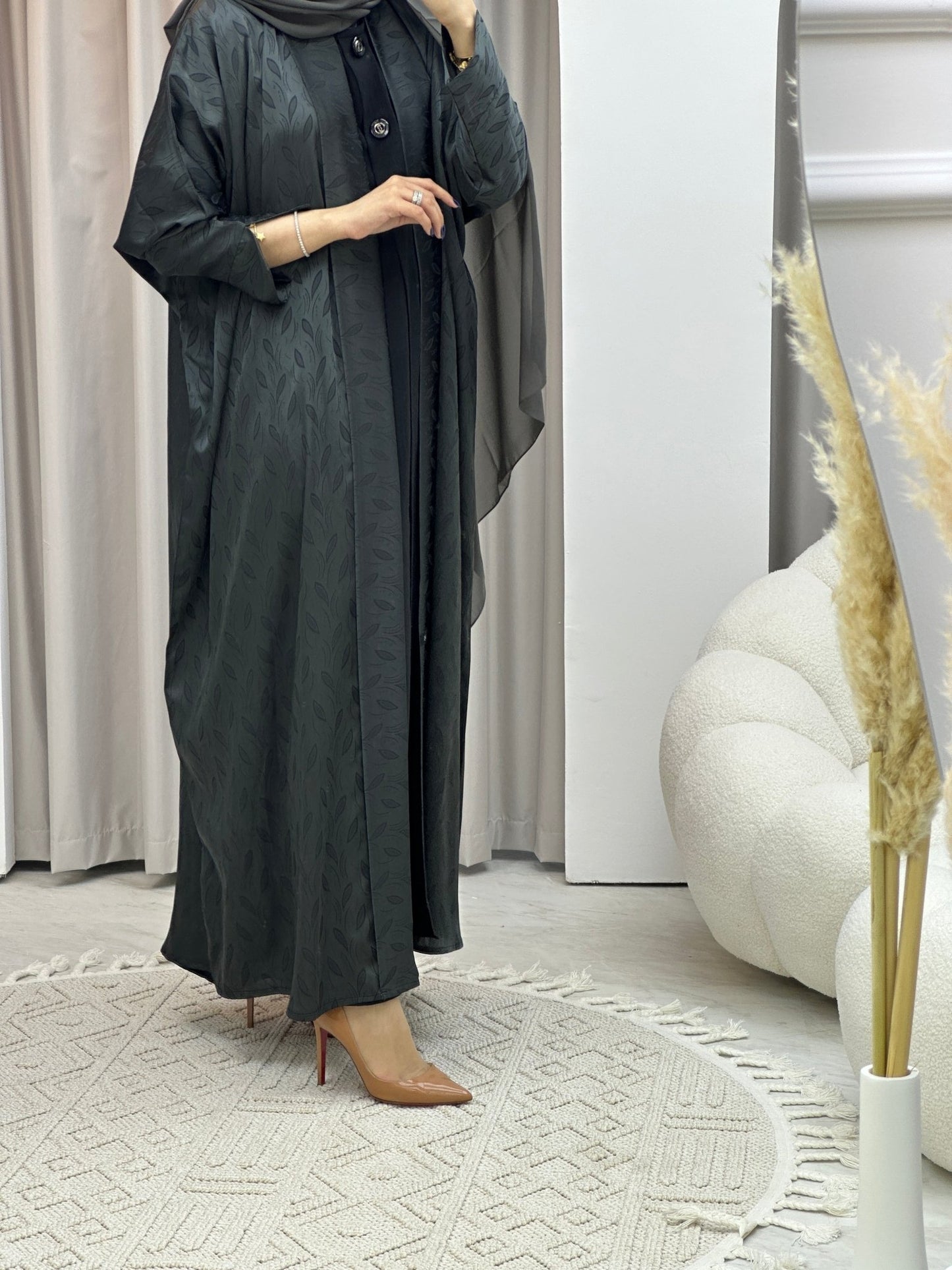 C Grey Leaf Bisht Abaya