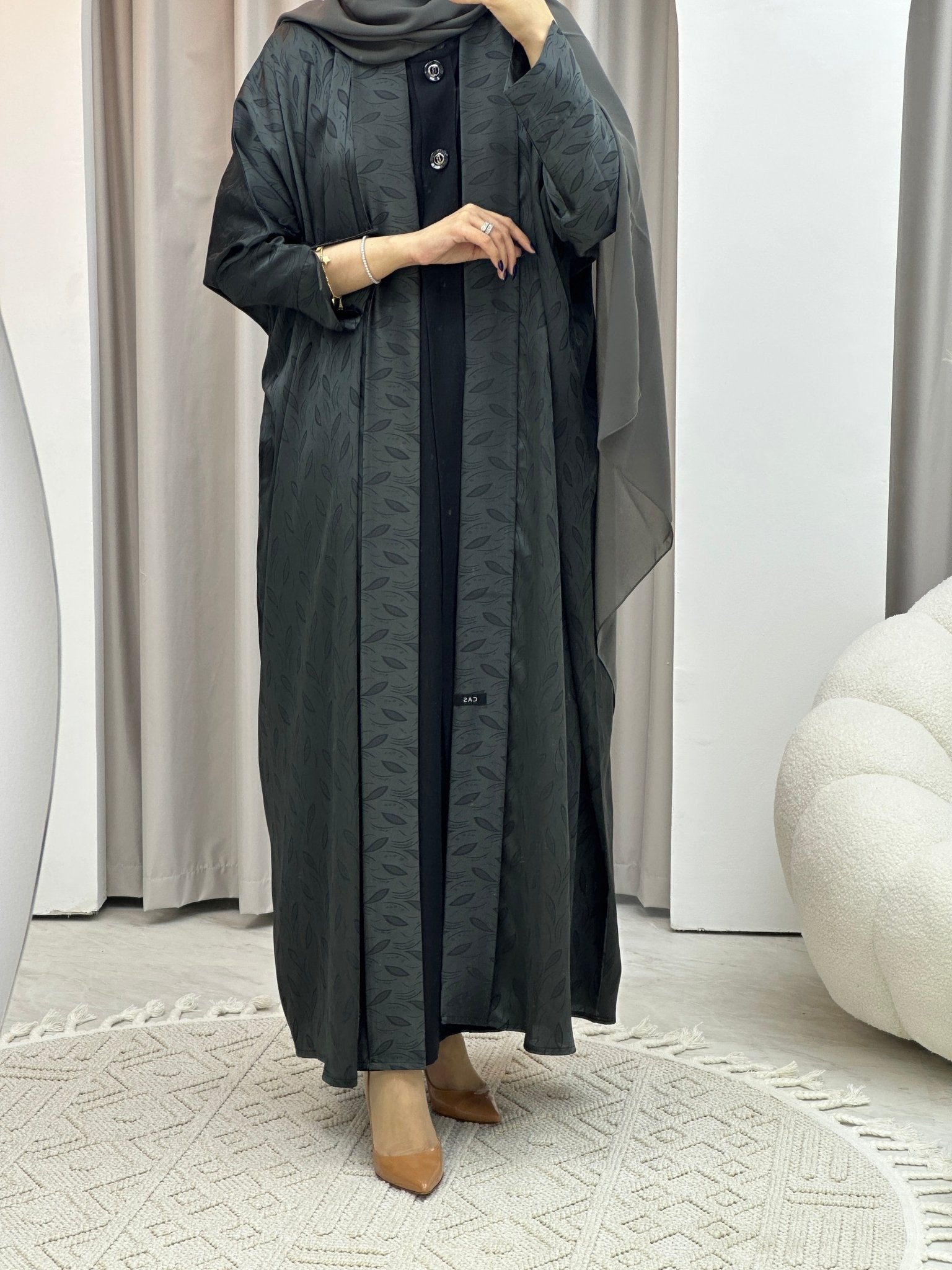 C Grey Leaf Bisht Abaya