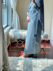 C - Grey - Satin - Coat - Abaya - Set