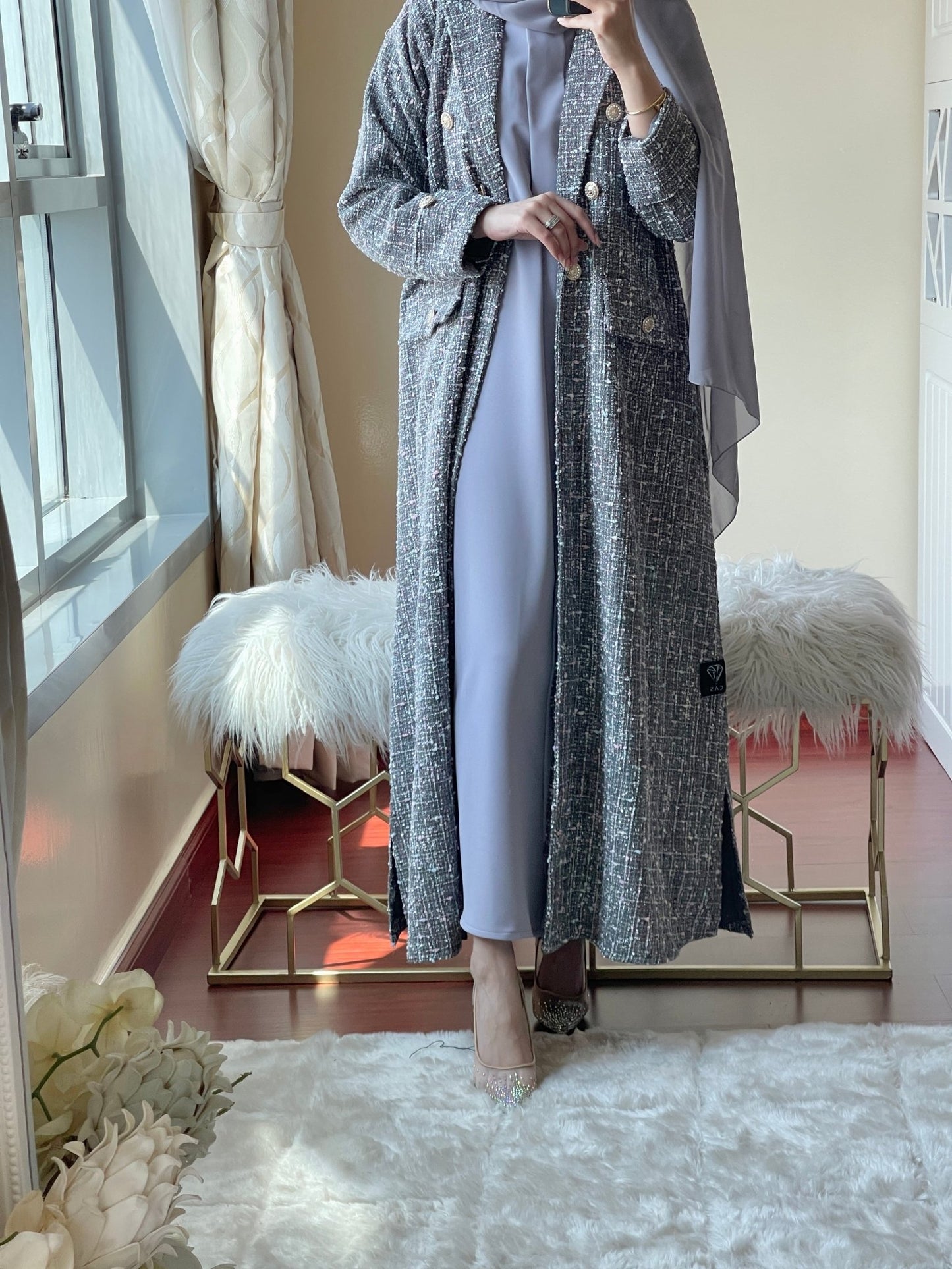 C - Grey - Tweed - Abaya - Set - 2023