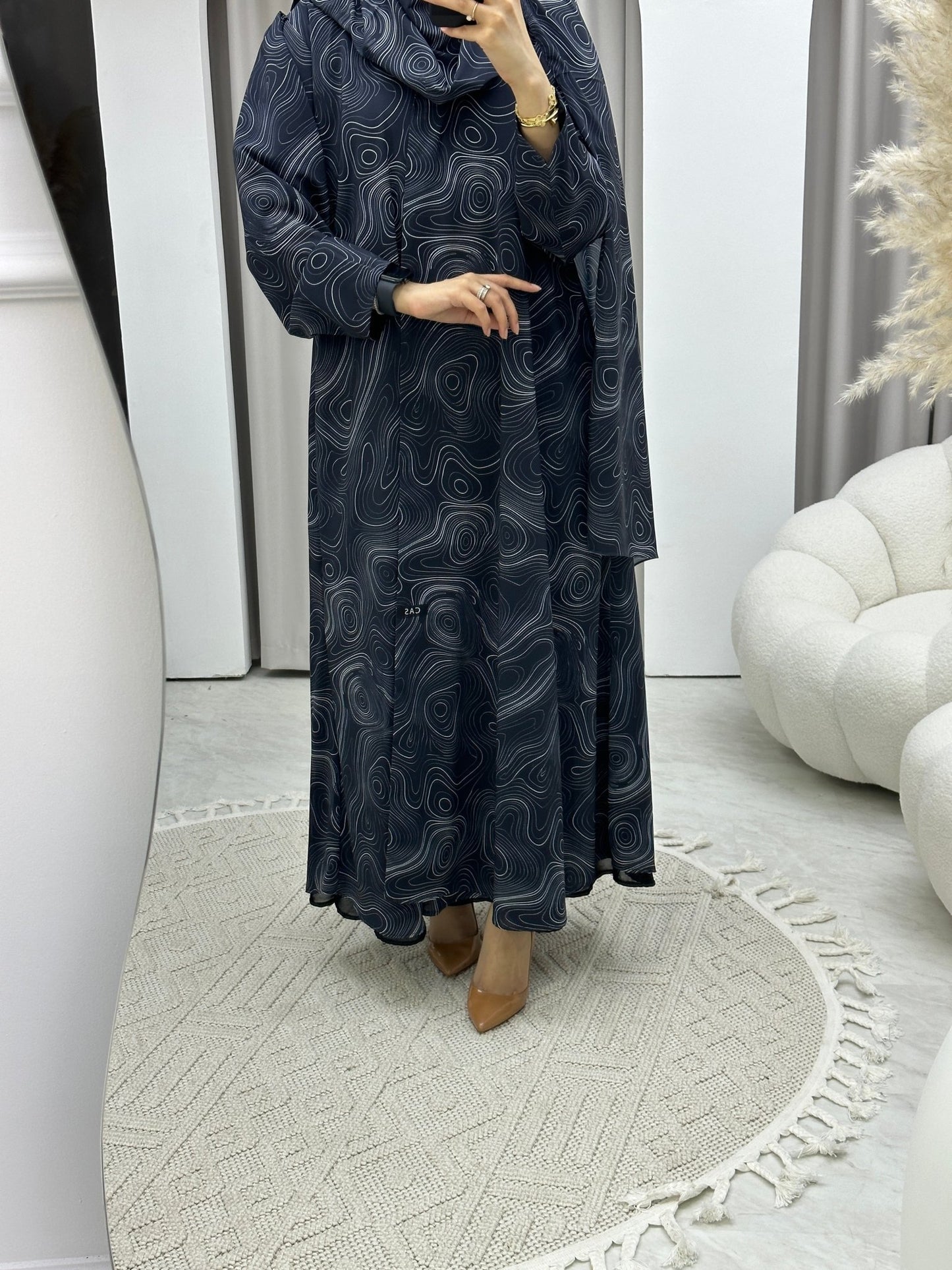 C Italian Marble Crepe Blue Abaya