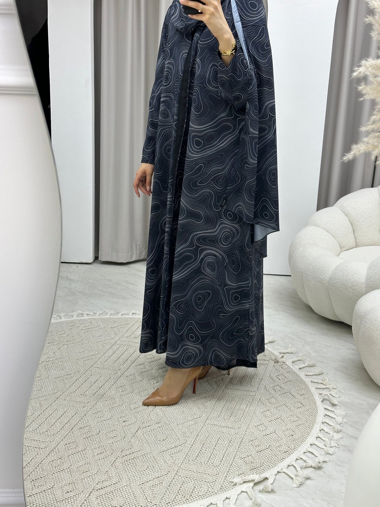 C Italian Marble Crepe Blue Abaya