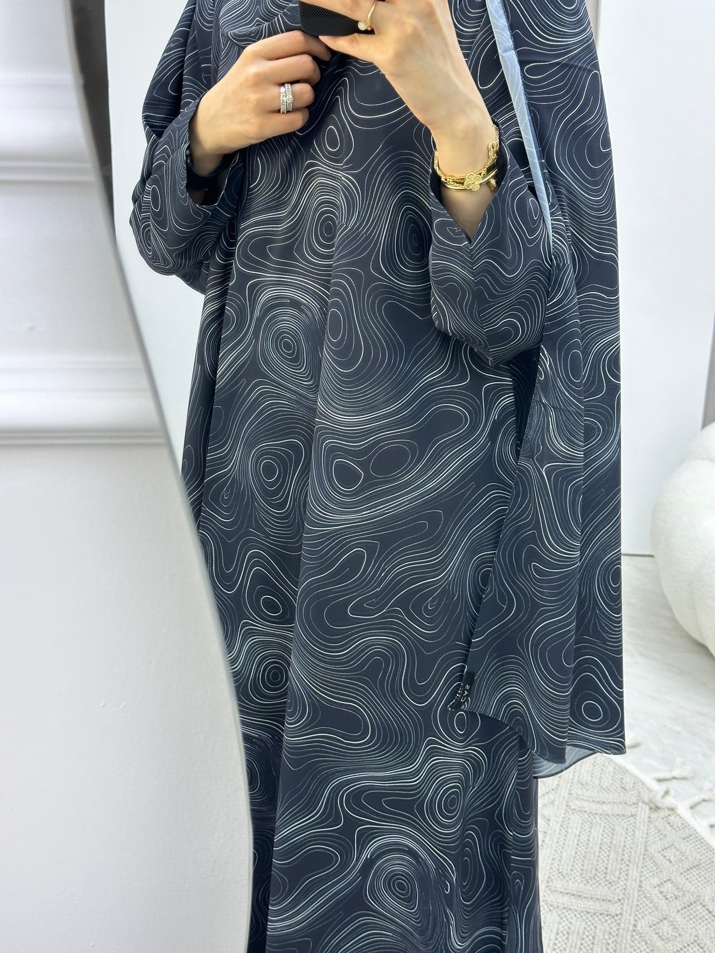 C Italian Marble Crepe Blue Abaya