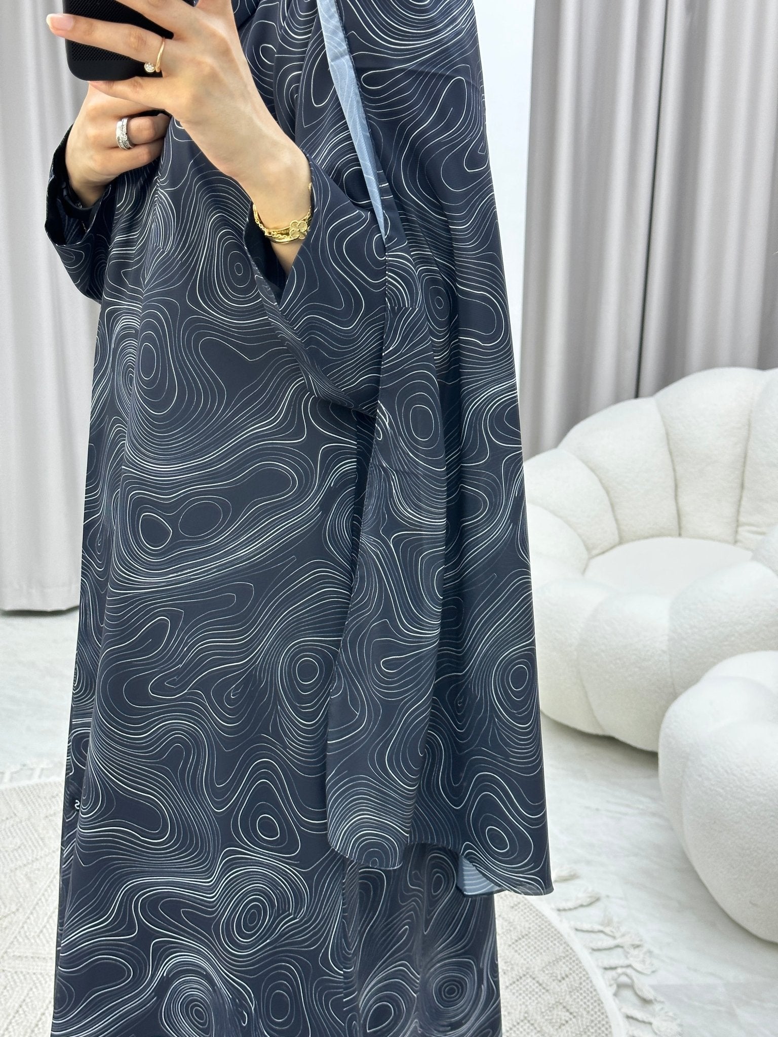 C Italian Marble Crepe Blue Abaya