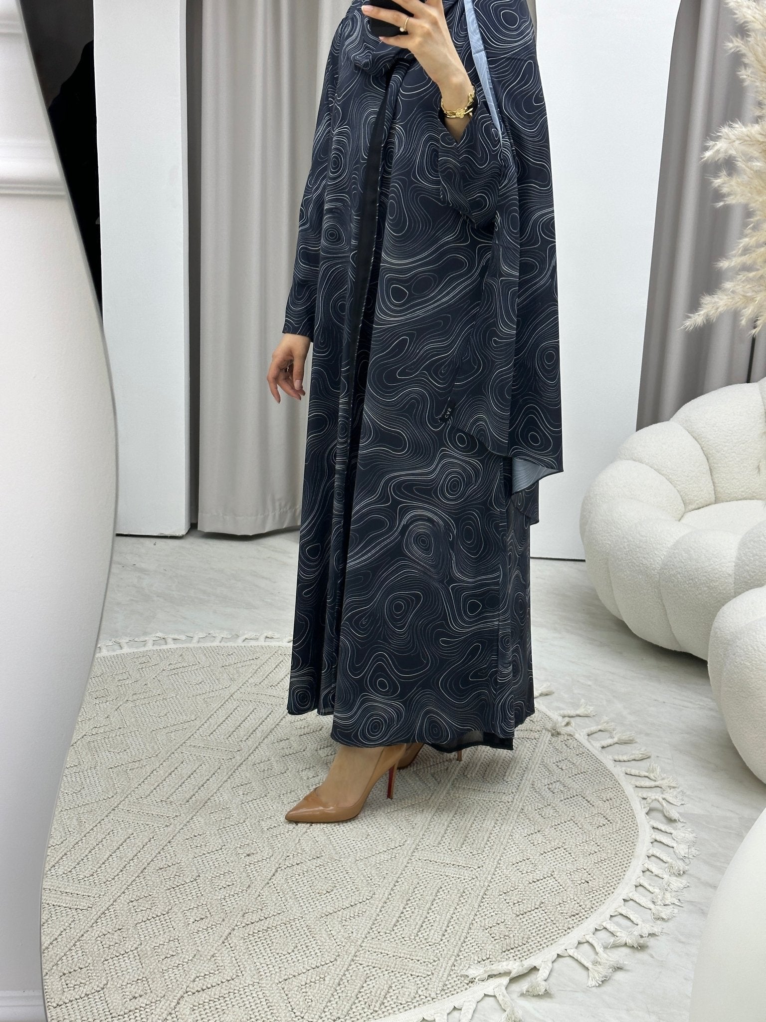 C Italian Marble Crepe Blue Abaya