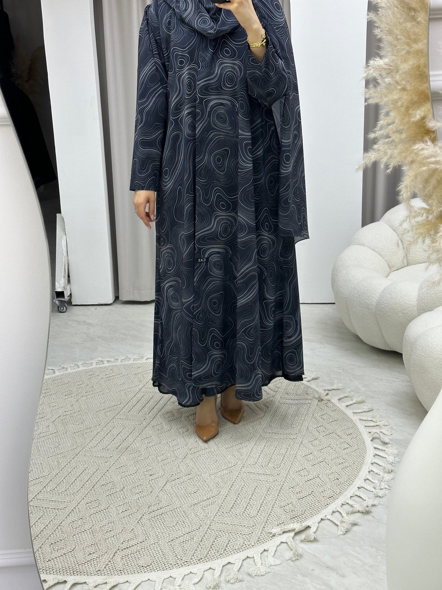 C Italian Marble Crepe Blue Abaya