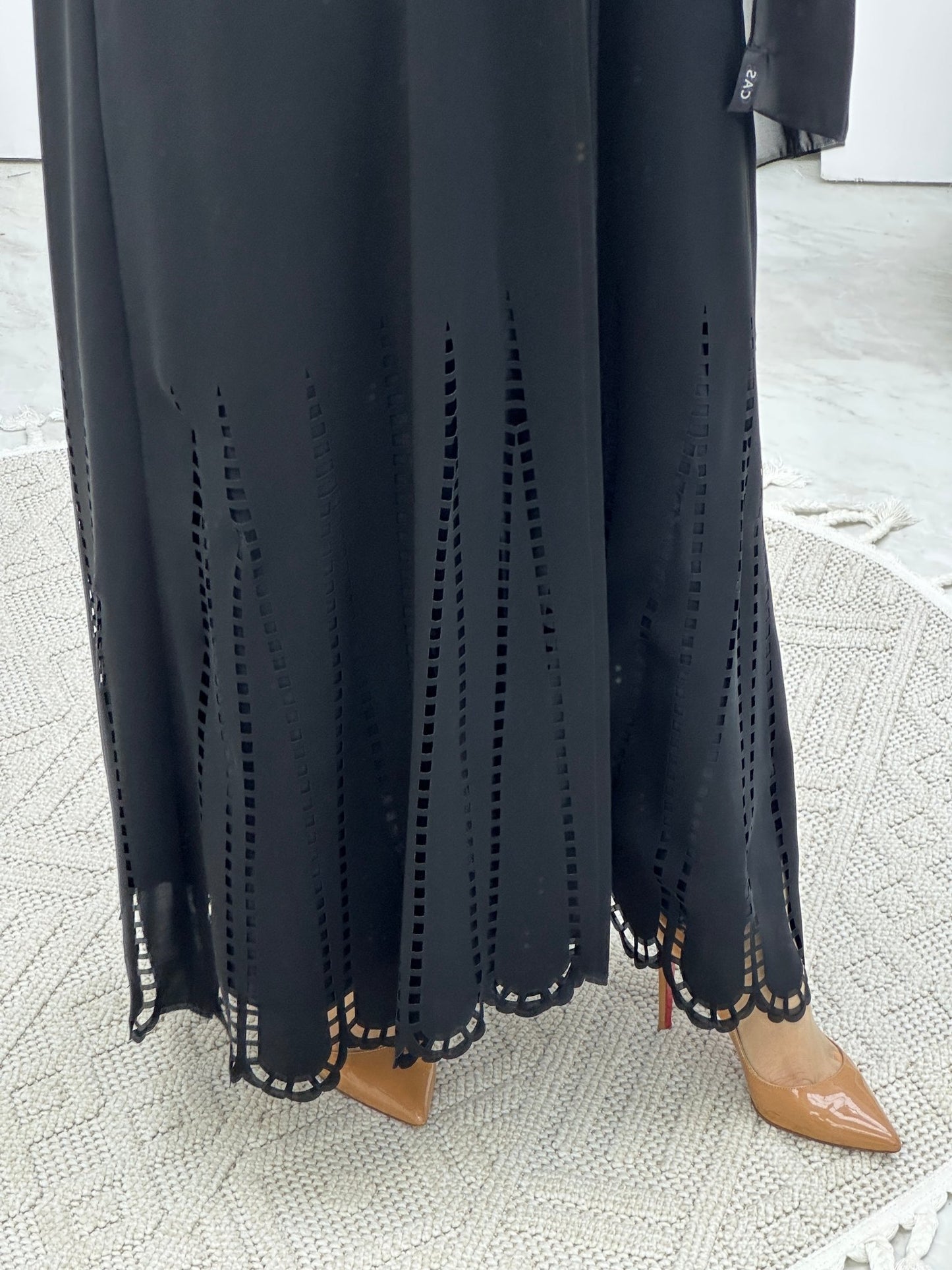 C Laser Cut Black Abaya Set