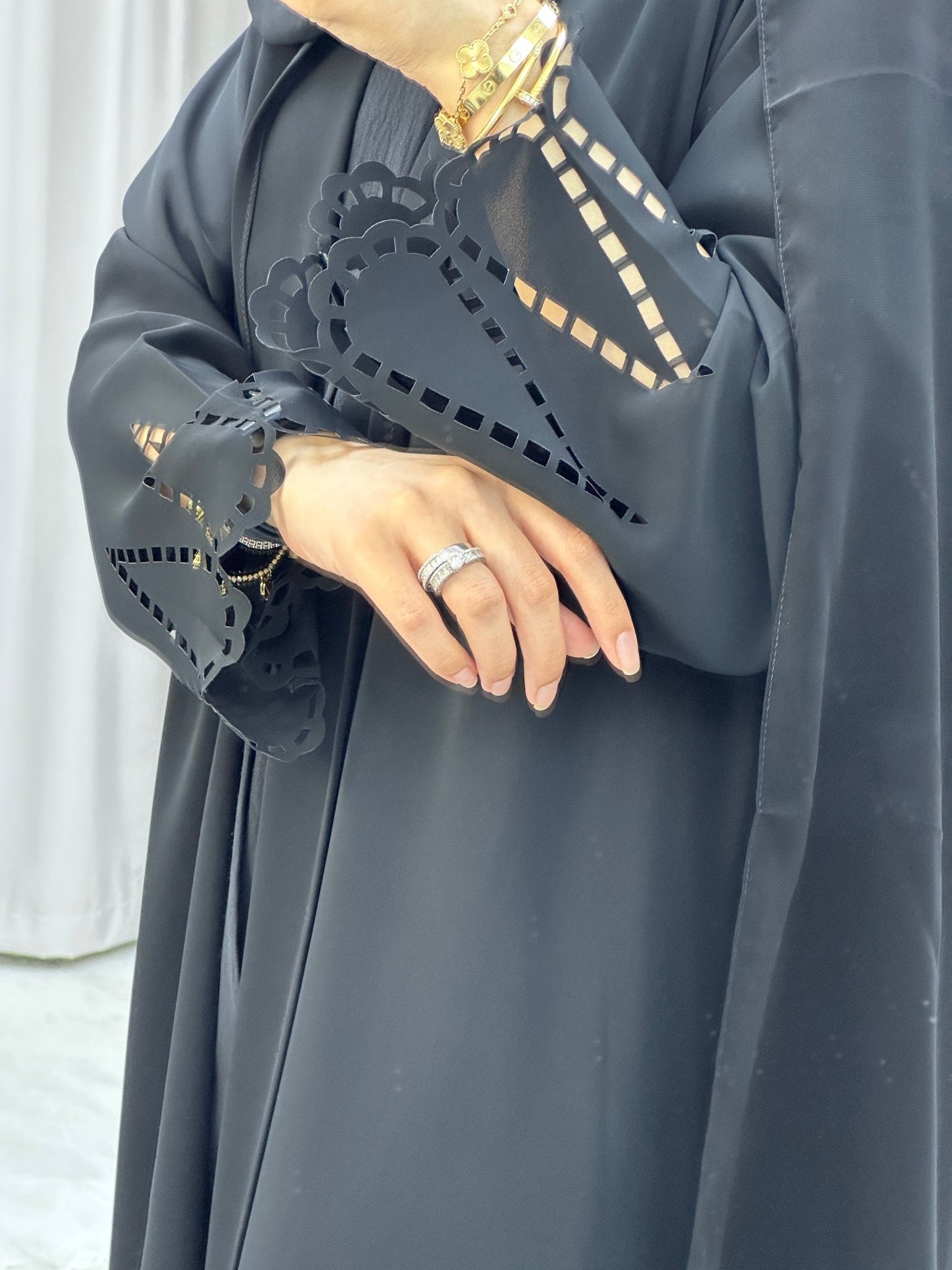 C Laser Cut Black Abaya Set