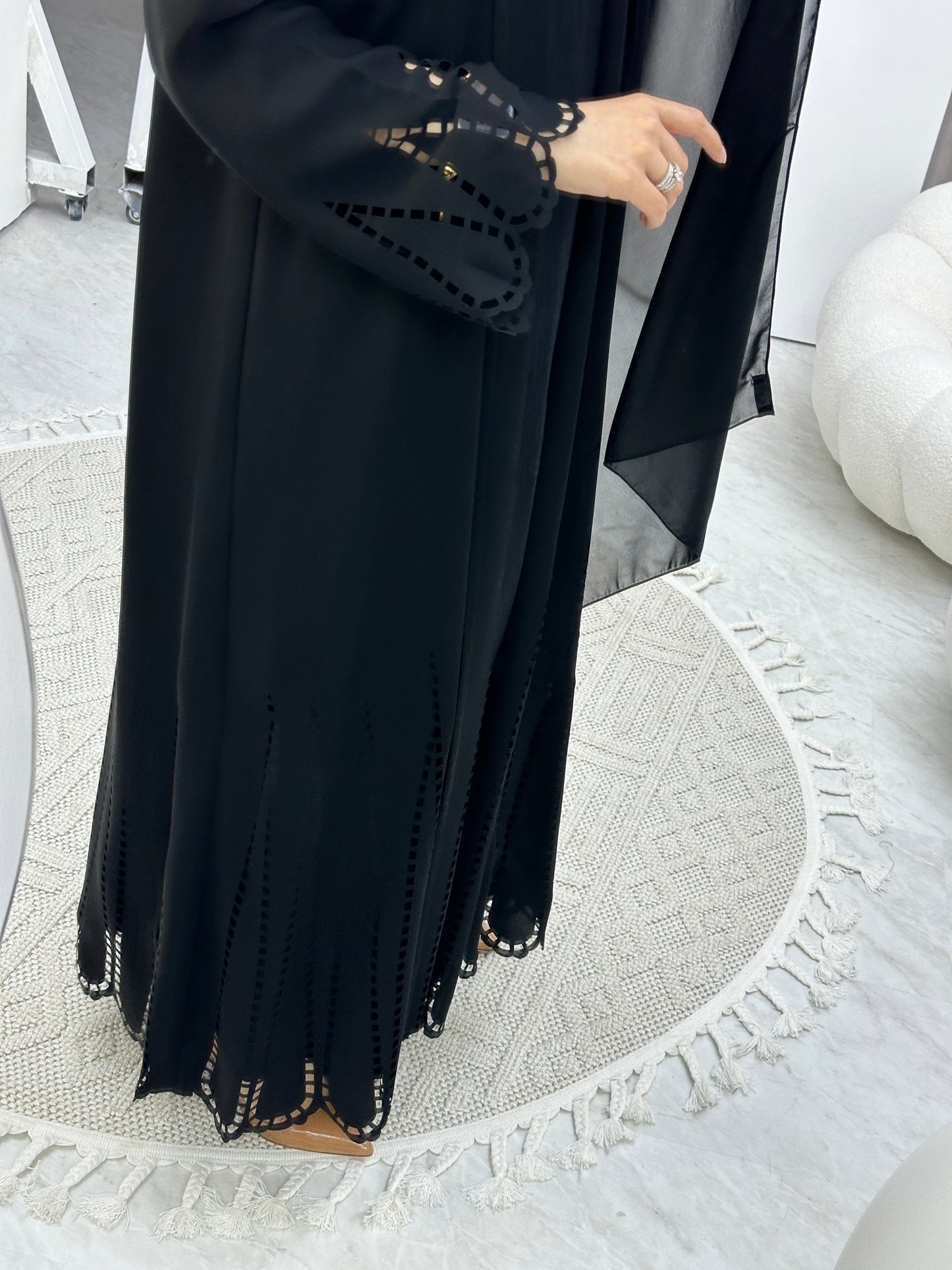 C Laser Cut Black Abaya Set