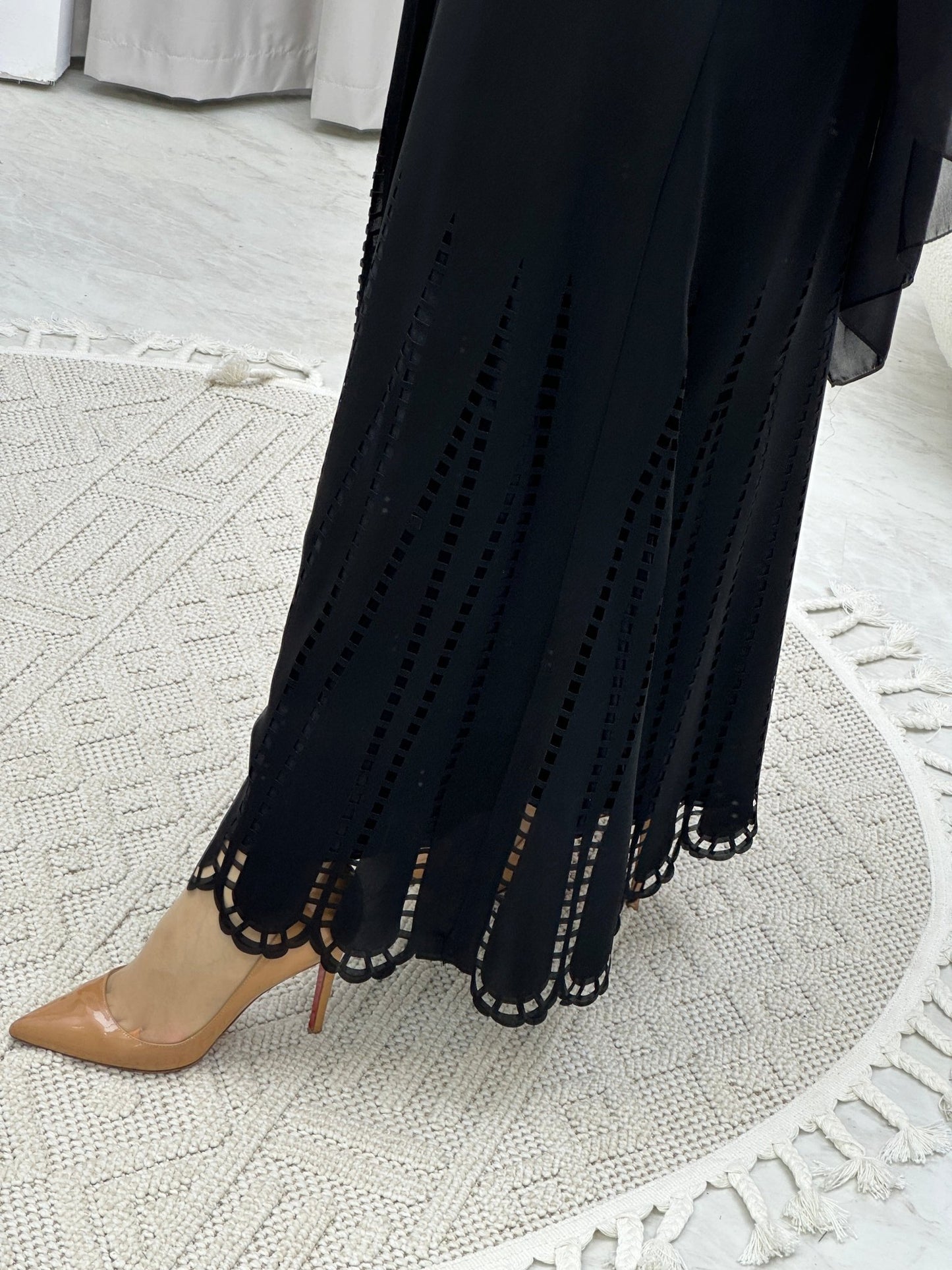 C Laser Cut Black Abaya Set