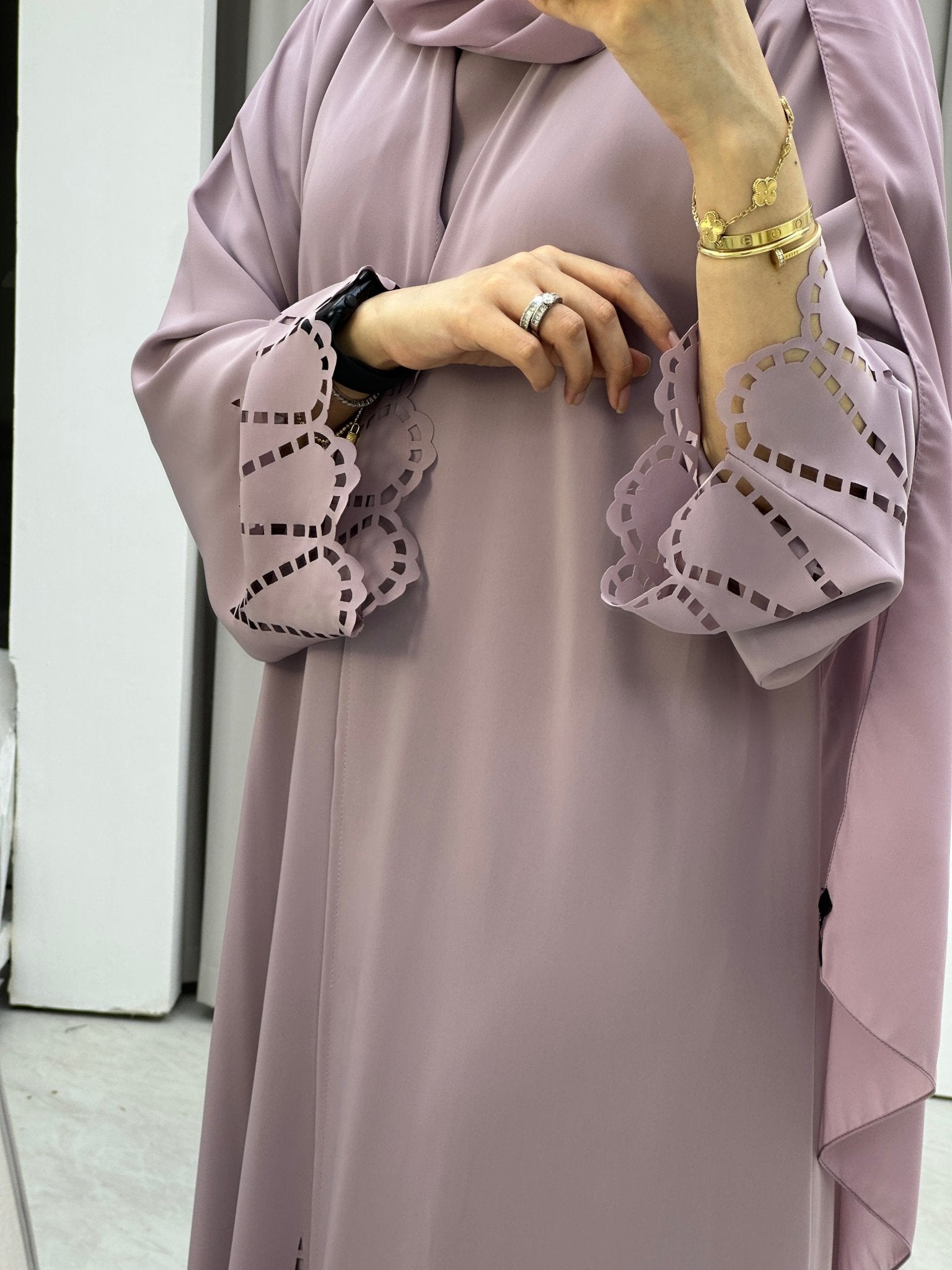 C Laser Cut Lilac Abaya Set