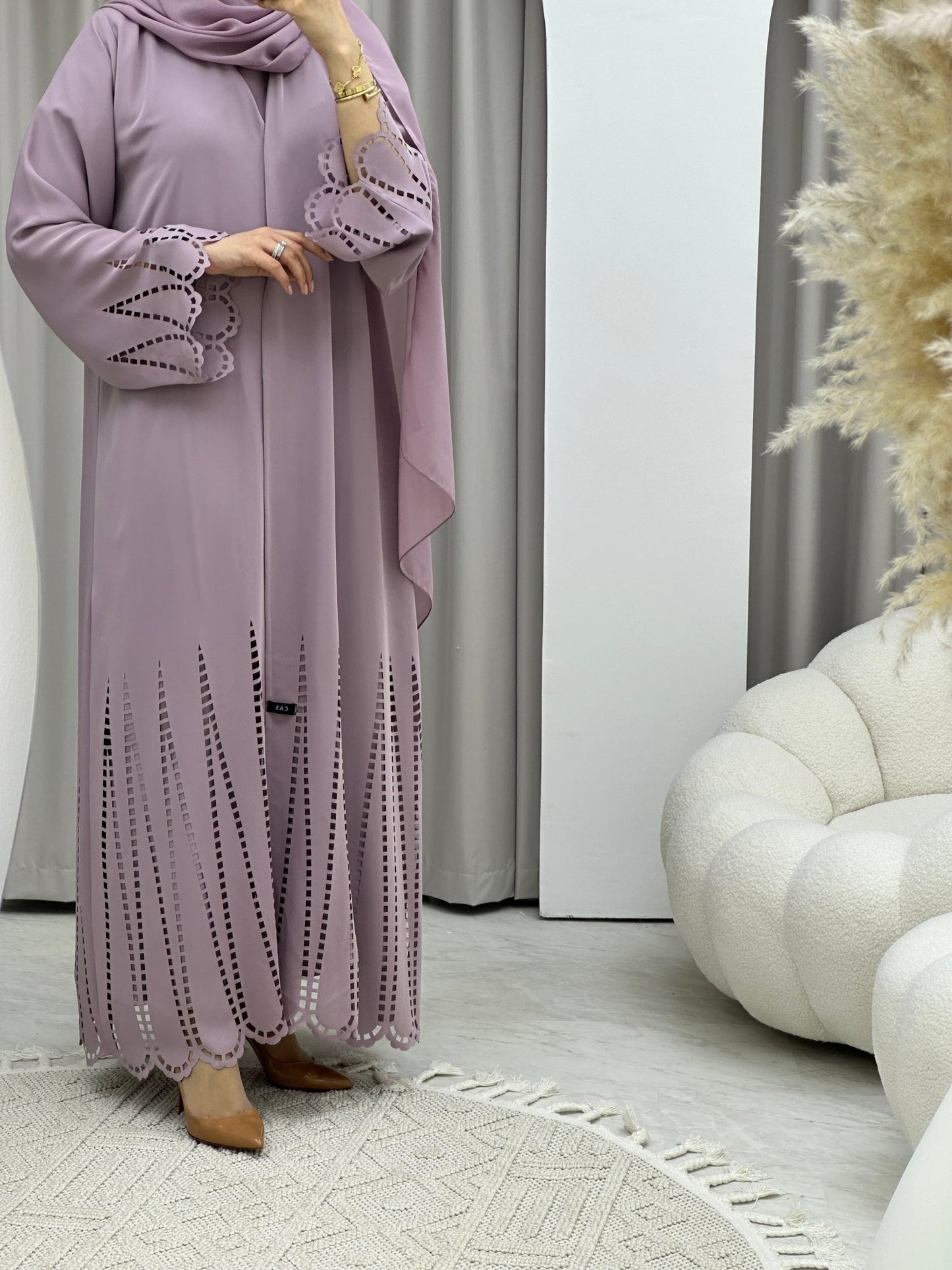 C Laser Cut Lilac Abaya Set