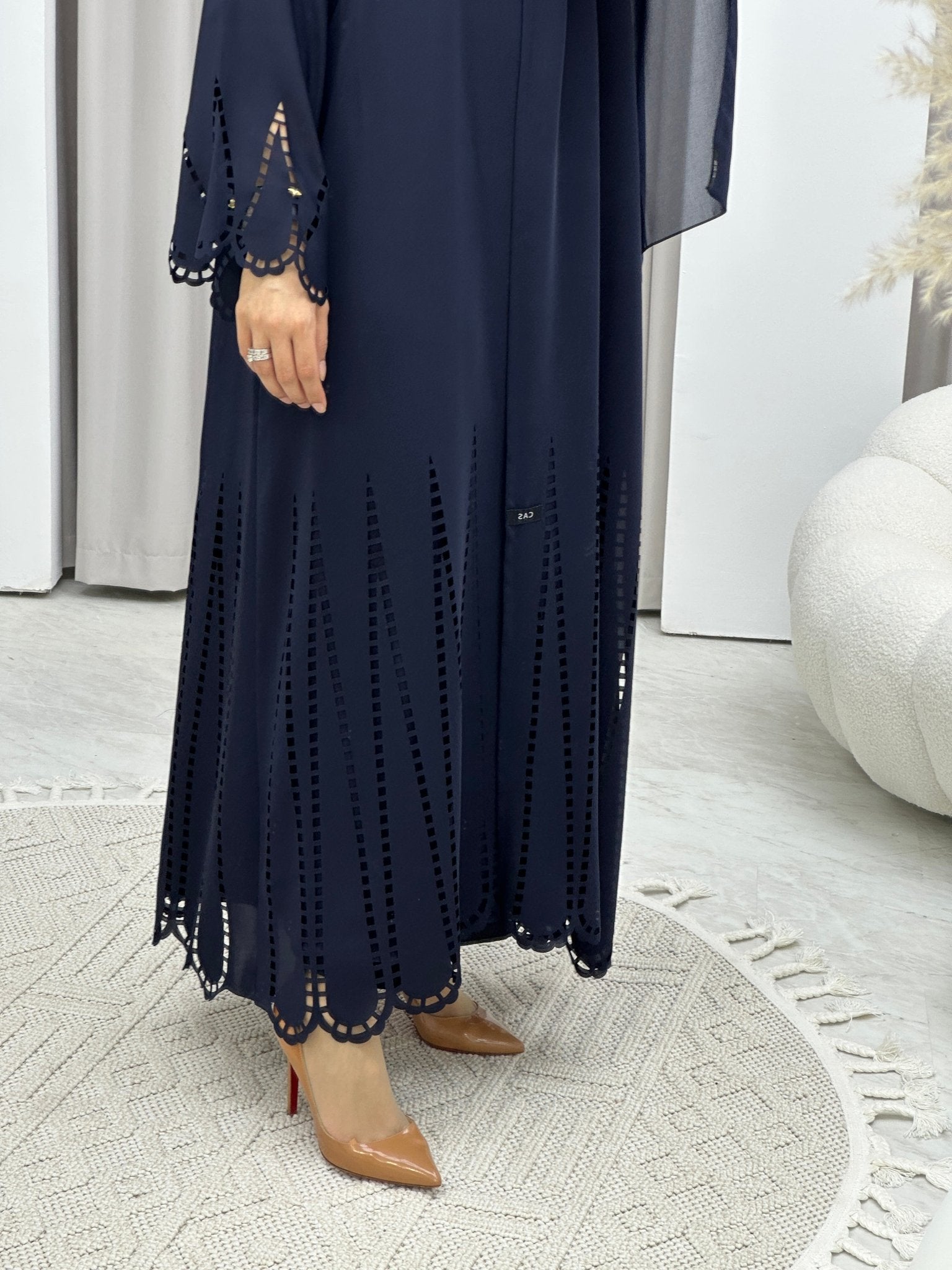 C Laser Cut Navy Blue Abaya Set