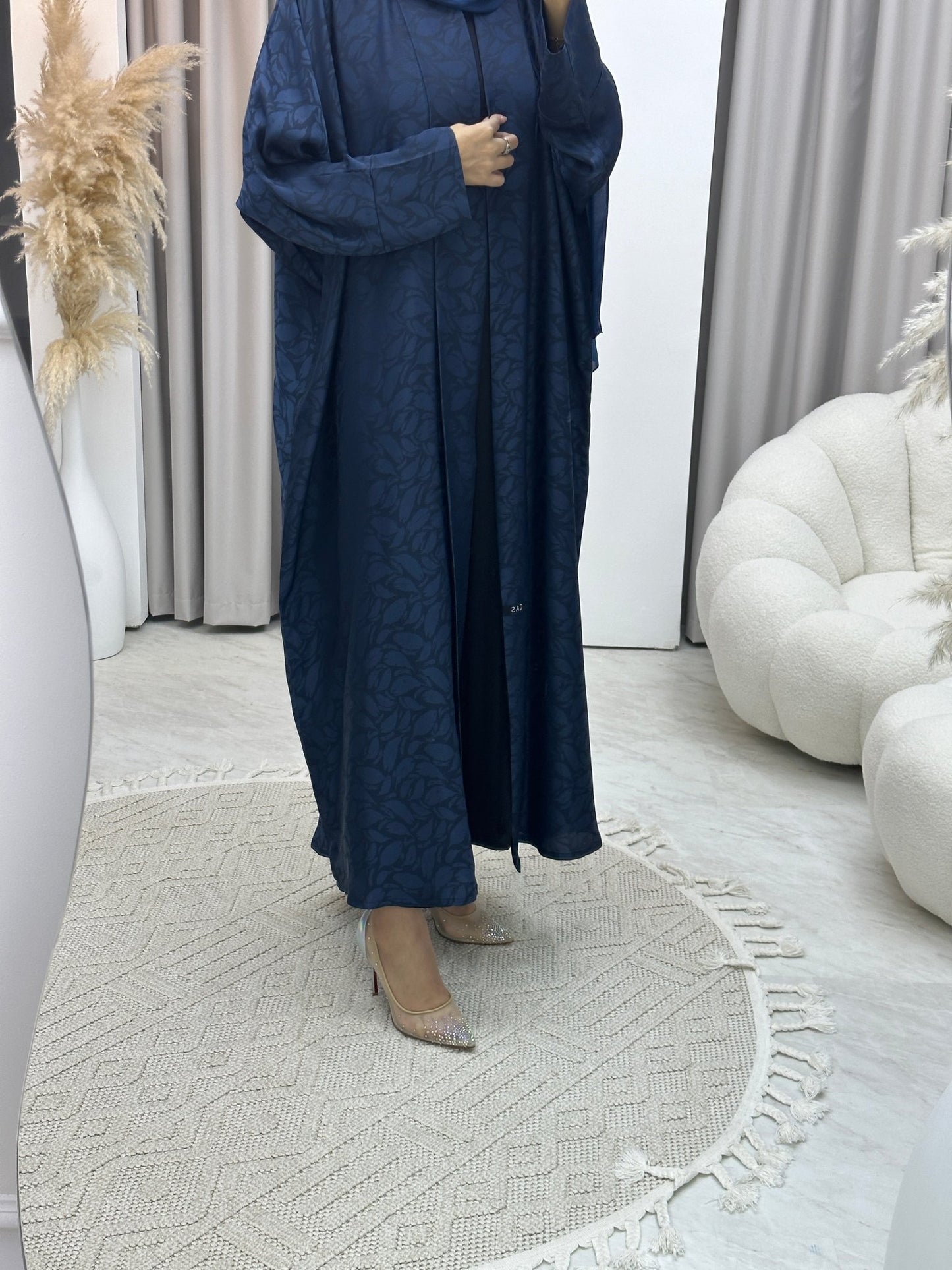 C Leaf Print Blue Bisht Abaya