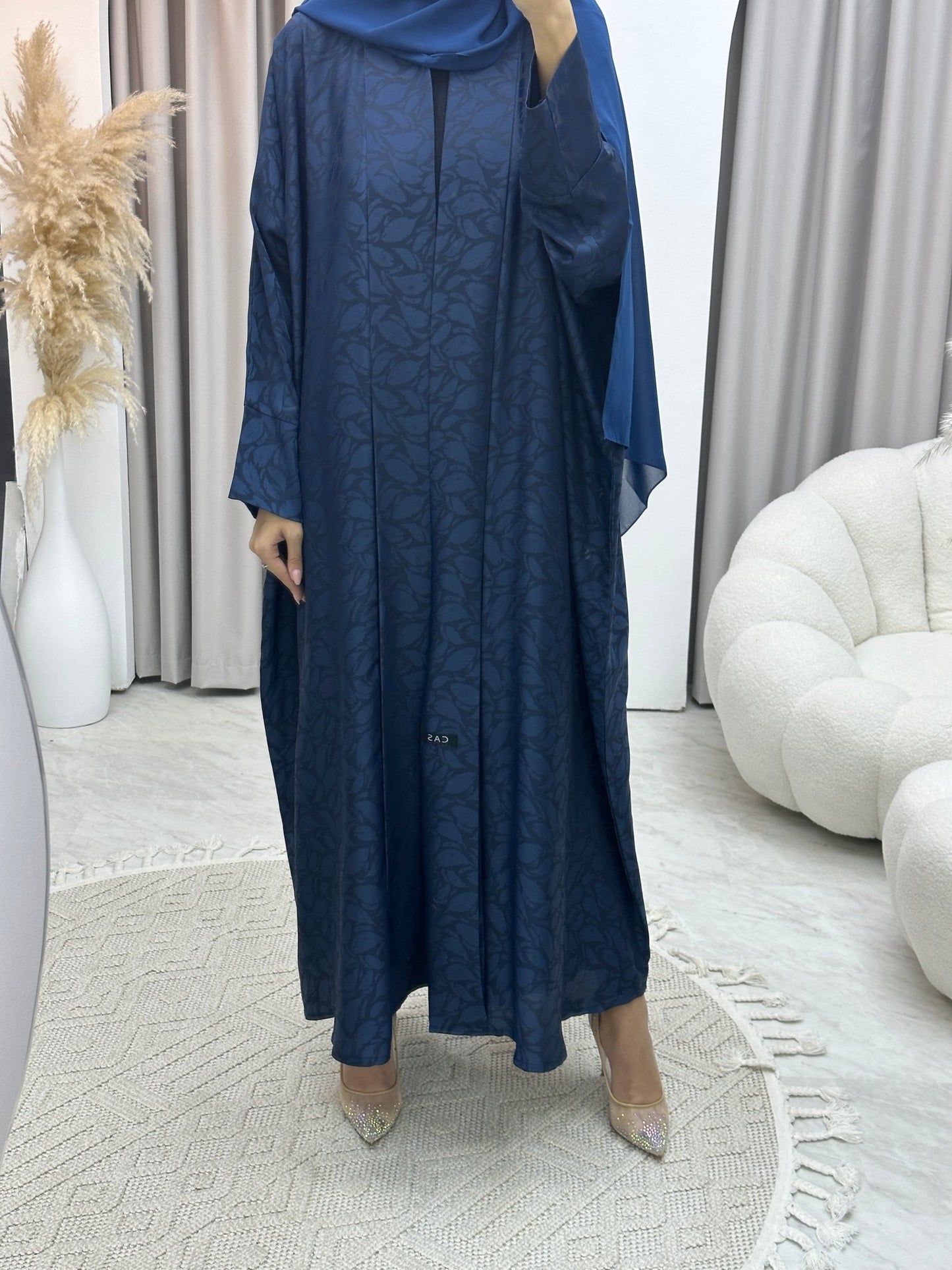 C Leaf Print Blue Bisht Abaya