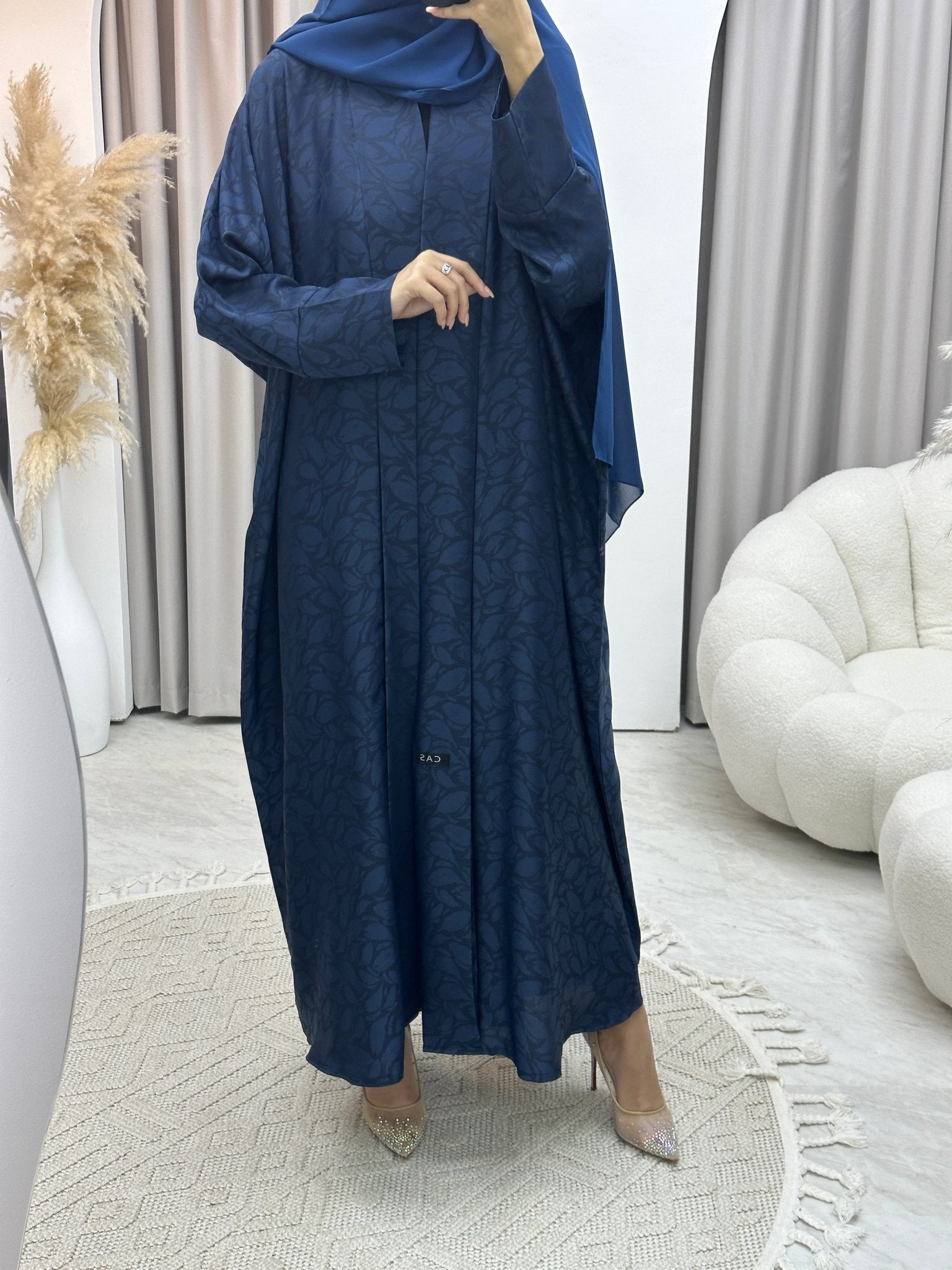 C Leaf Print Blue Bisht Abaya