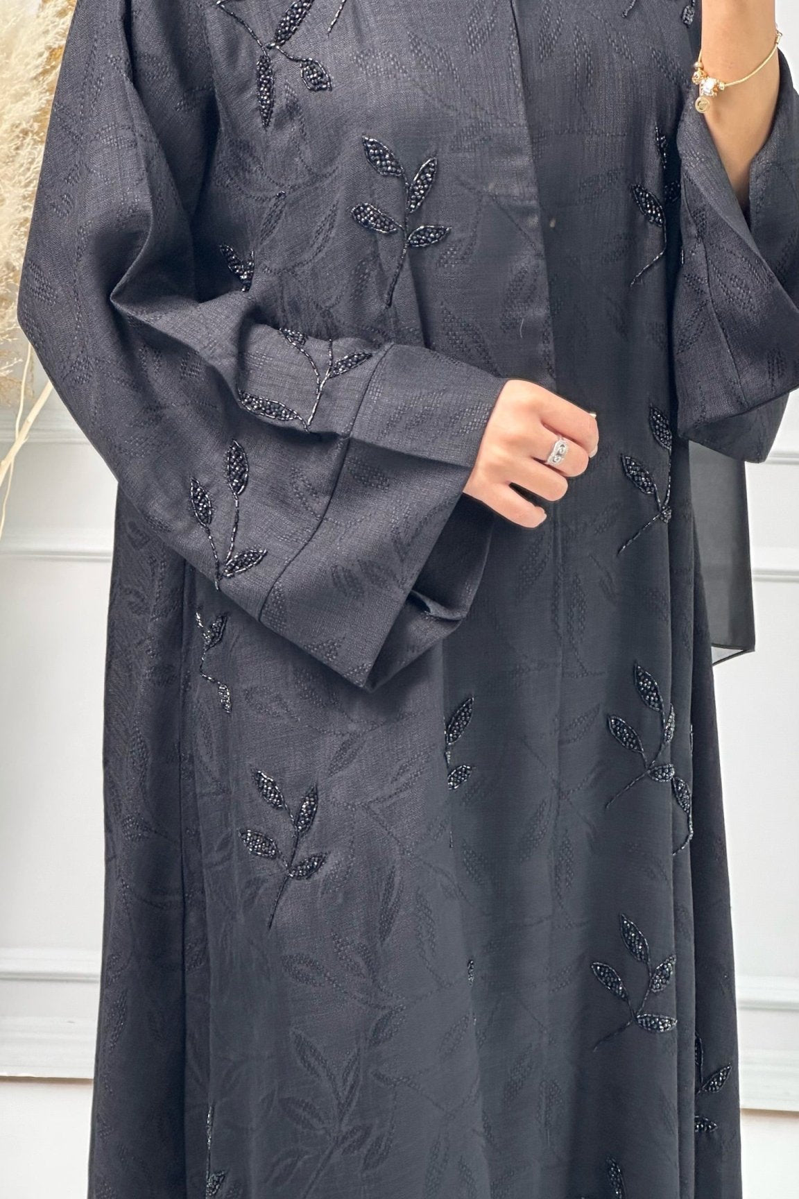 C Leaf Print Jacquard Kloosh Abaya set