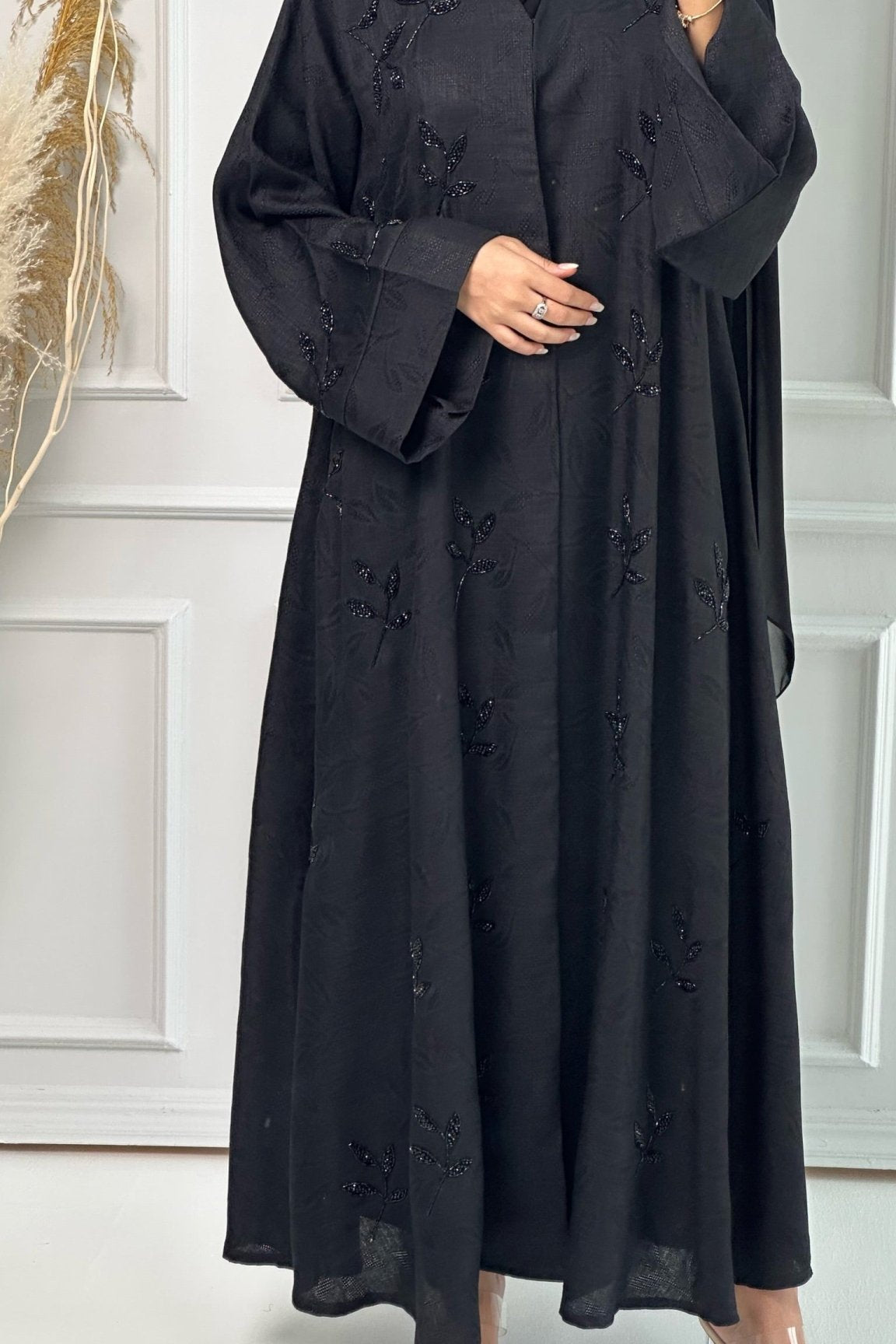 C Leaf Print Jacquard Kloosh Abaya set