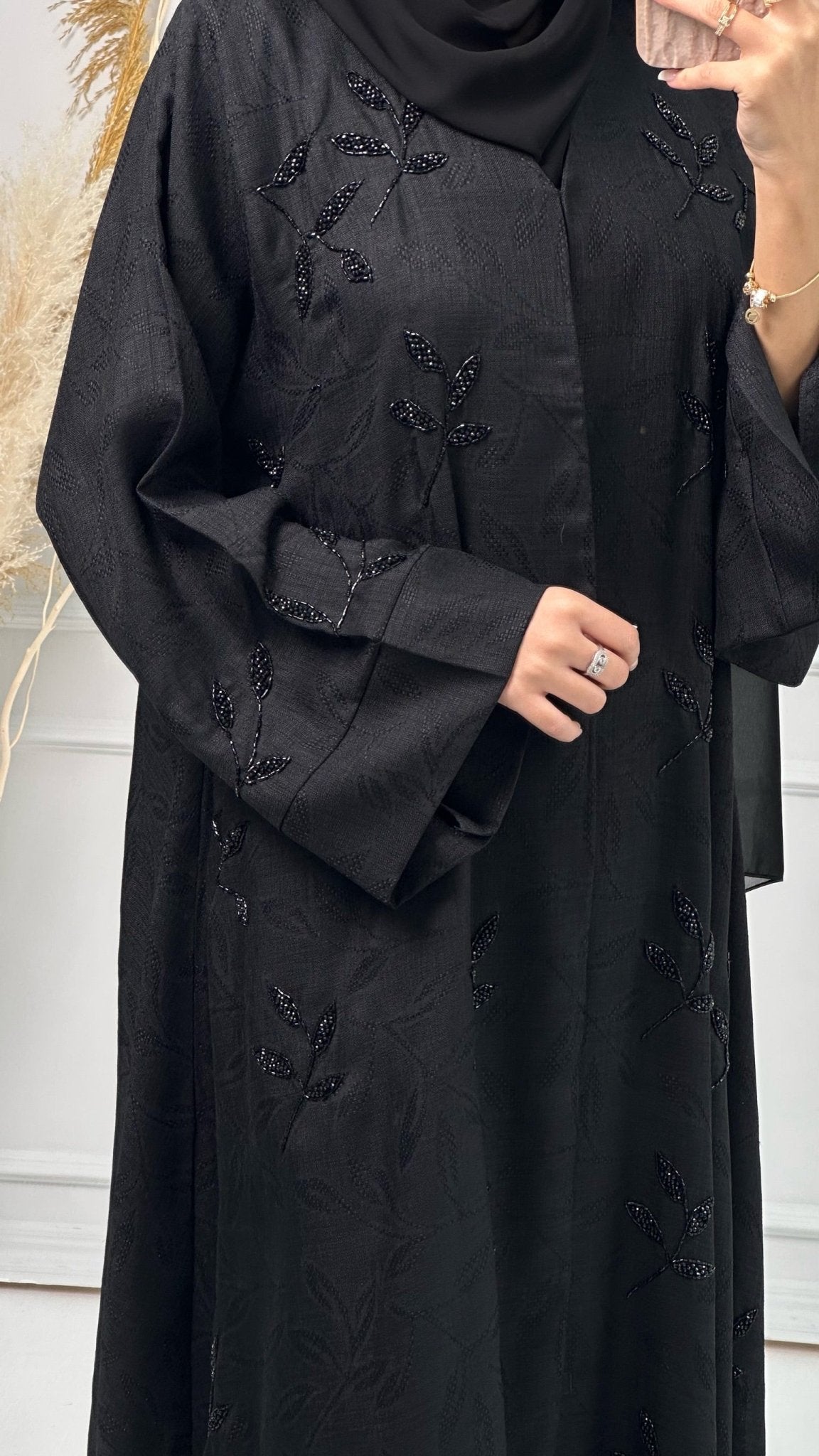 C Leaf Print Jacquard Kloosh Abaya set