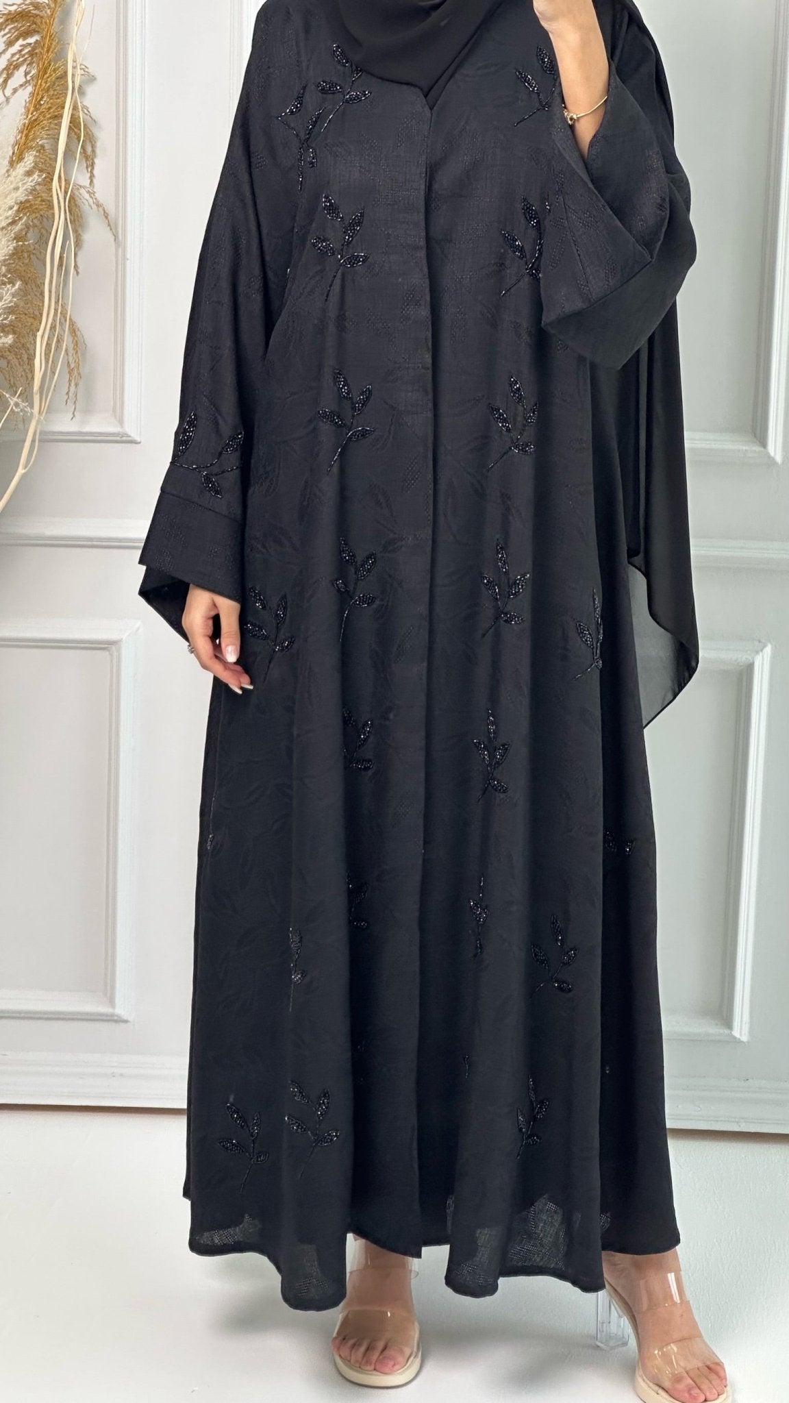 C Leaf Print Jacquard Kloosh Abaya set