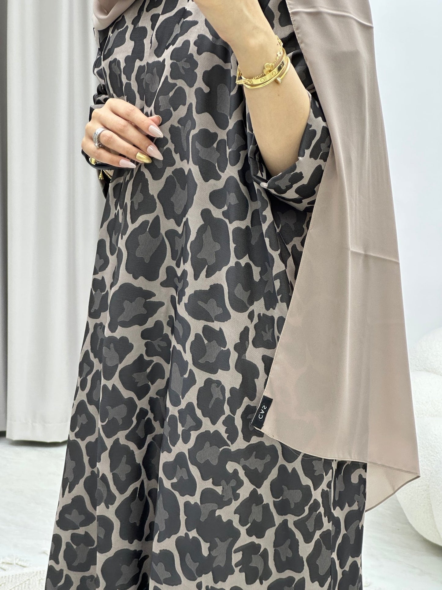 C Leopard Print Beige Winter Abaya