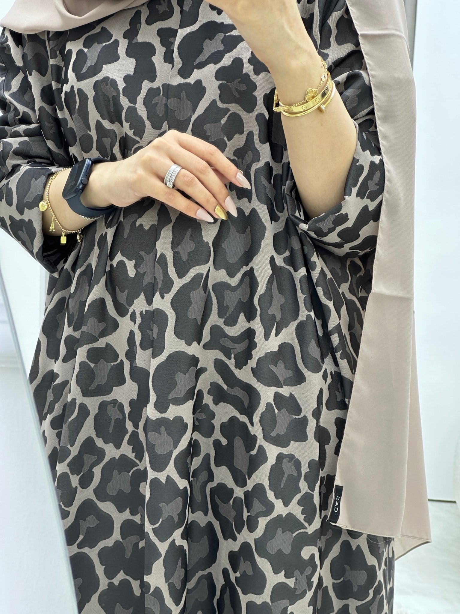 C Leopard Print Beige Winter Abaya