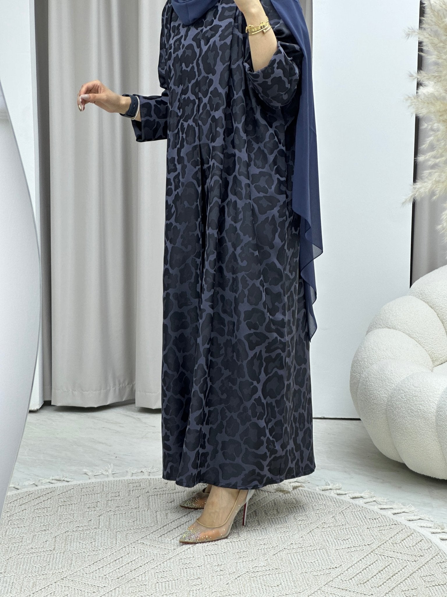 C Leopard Print Blue Winter Abaya