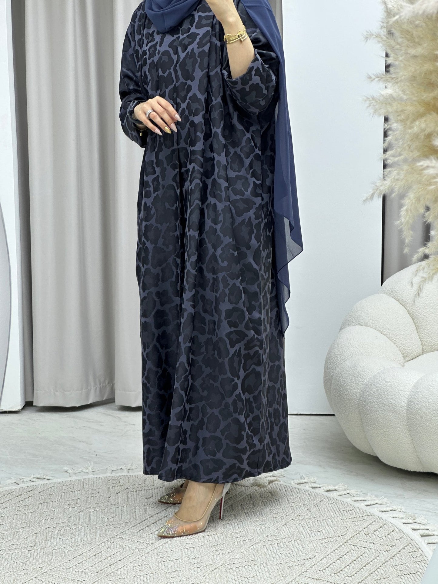 C Leopard Print Blue Winter Abaya