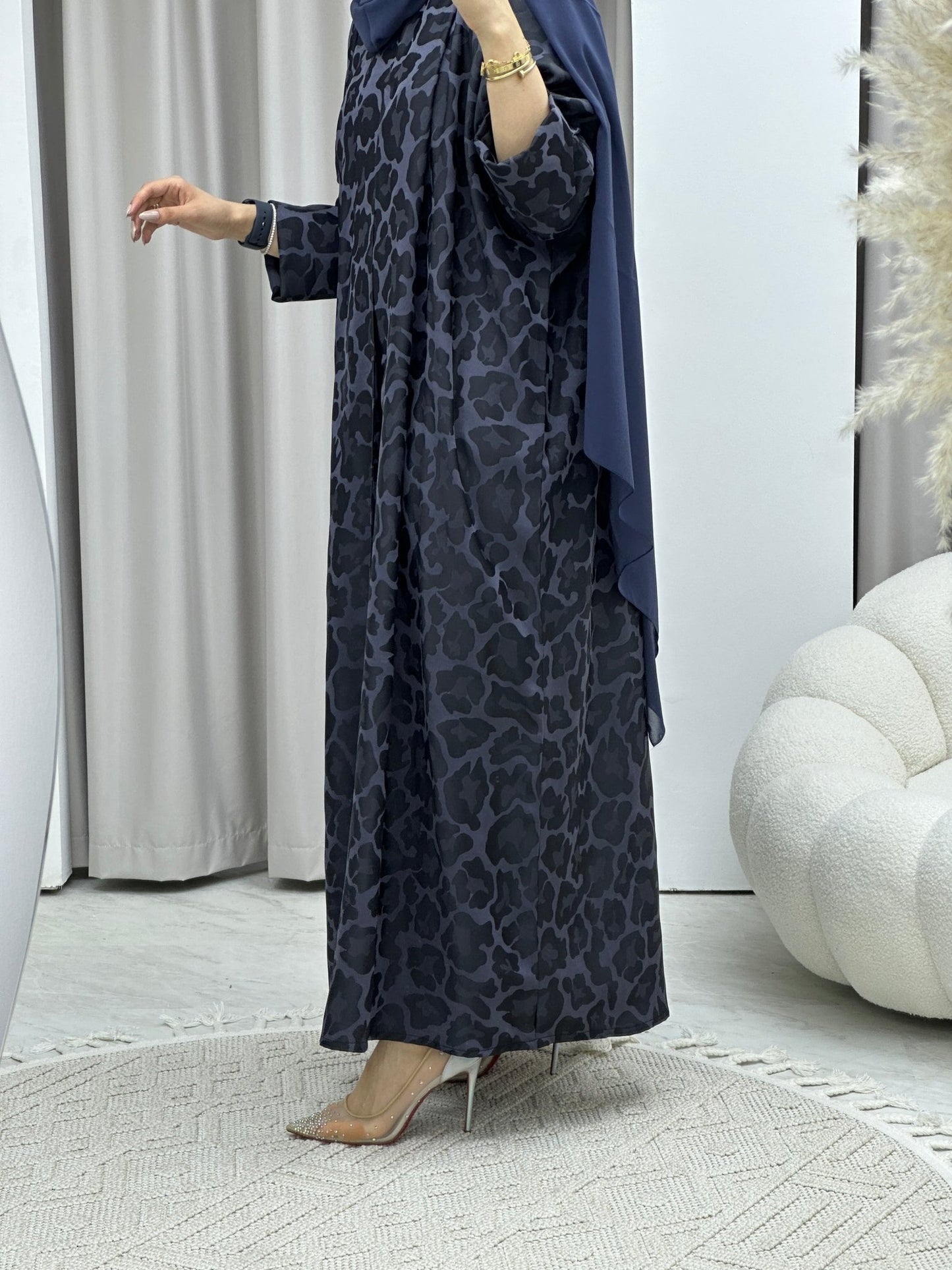 C Leopard Print Blue Winter Abaya