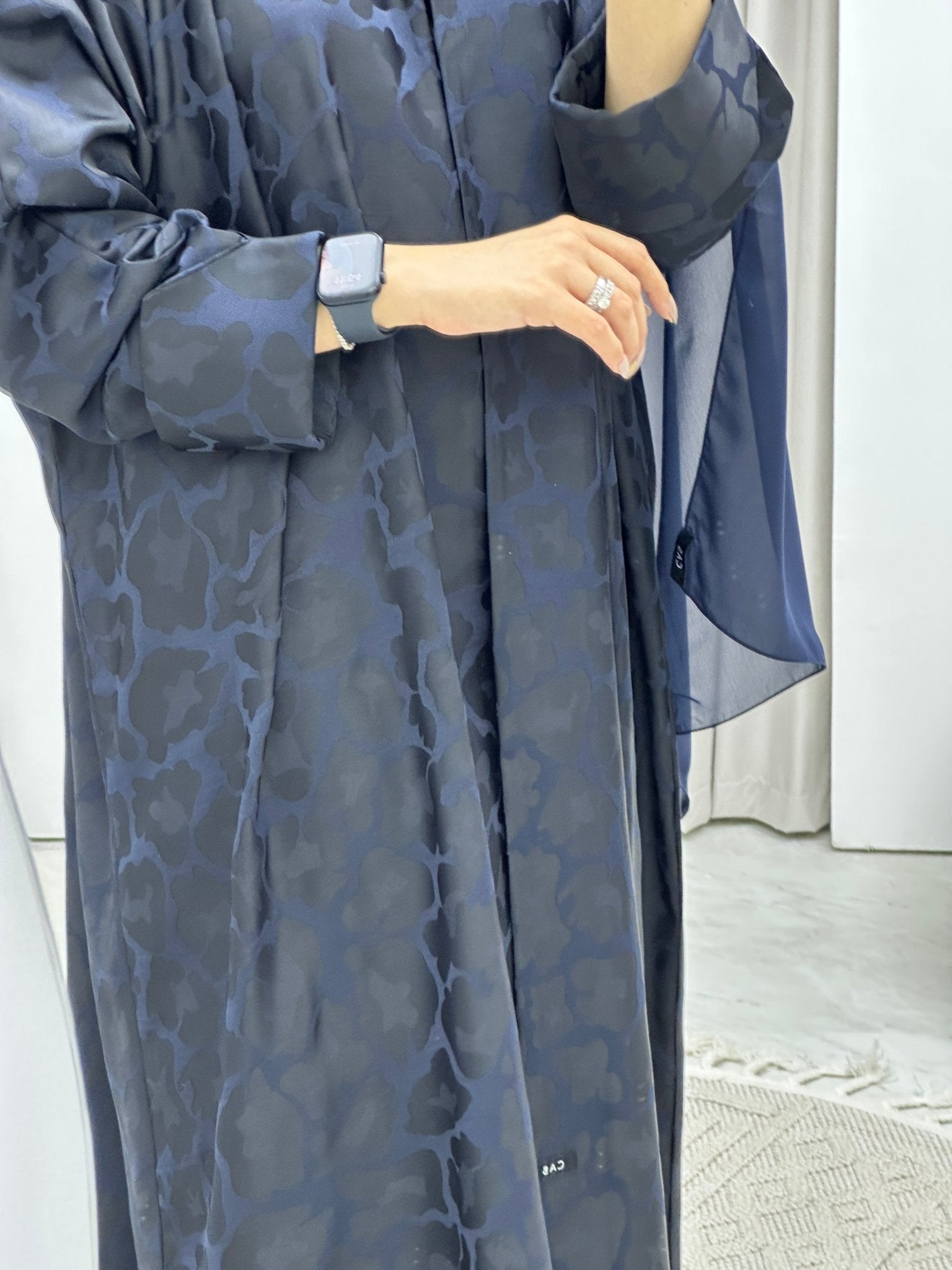 C Leopard Print Navy Blue Winter Abaya