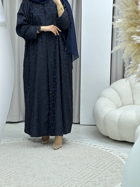 C Leopard Print Navy Blue Winter Abaya