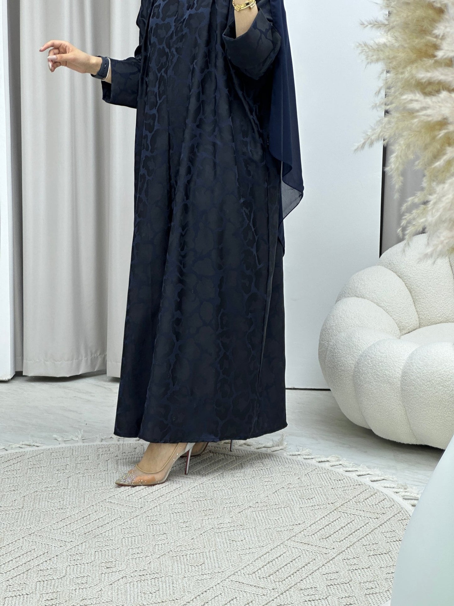 C Leopard Print Navy Blue Winter Abaya