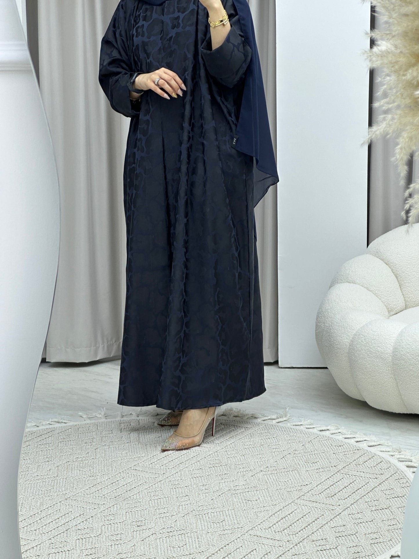 C Leopard Print Navy Blue Winter Abaya