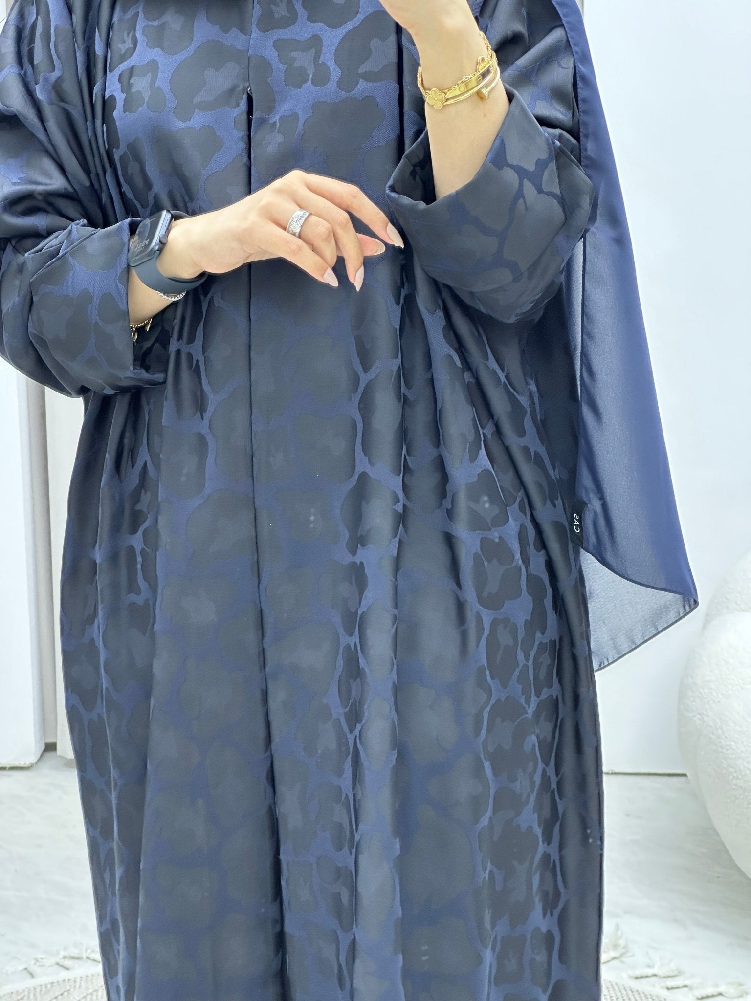 C Leopard Print Navy Blue Winter Abaya