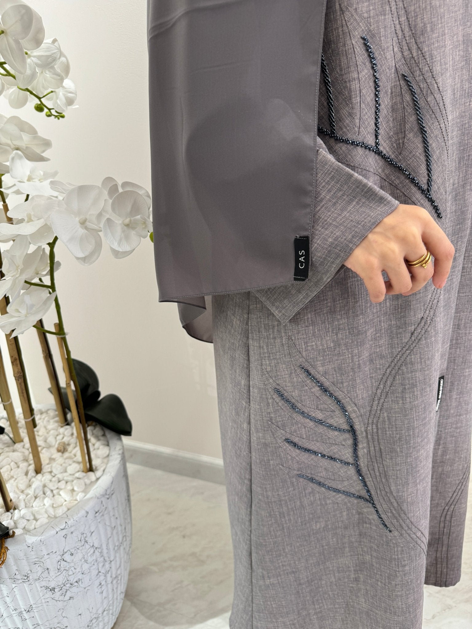 C Light Grey Summer Linen Eid Abaya