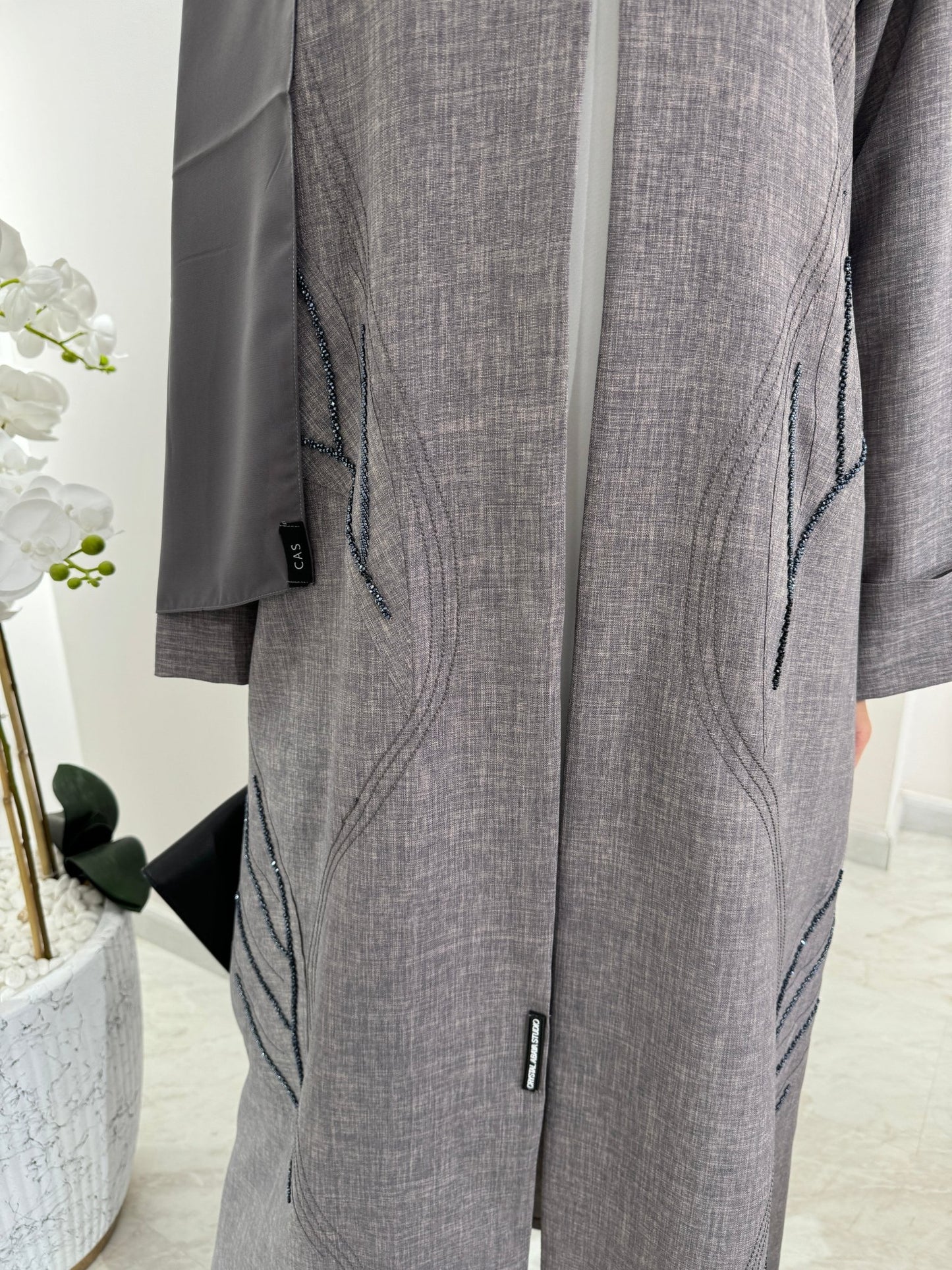 C Light Grey Summer Linen Eid Abaya