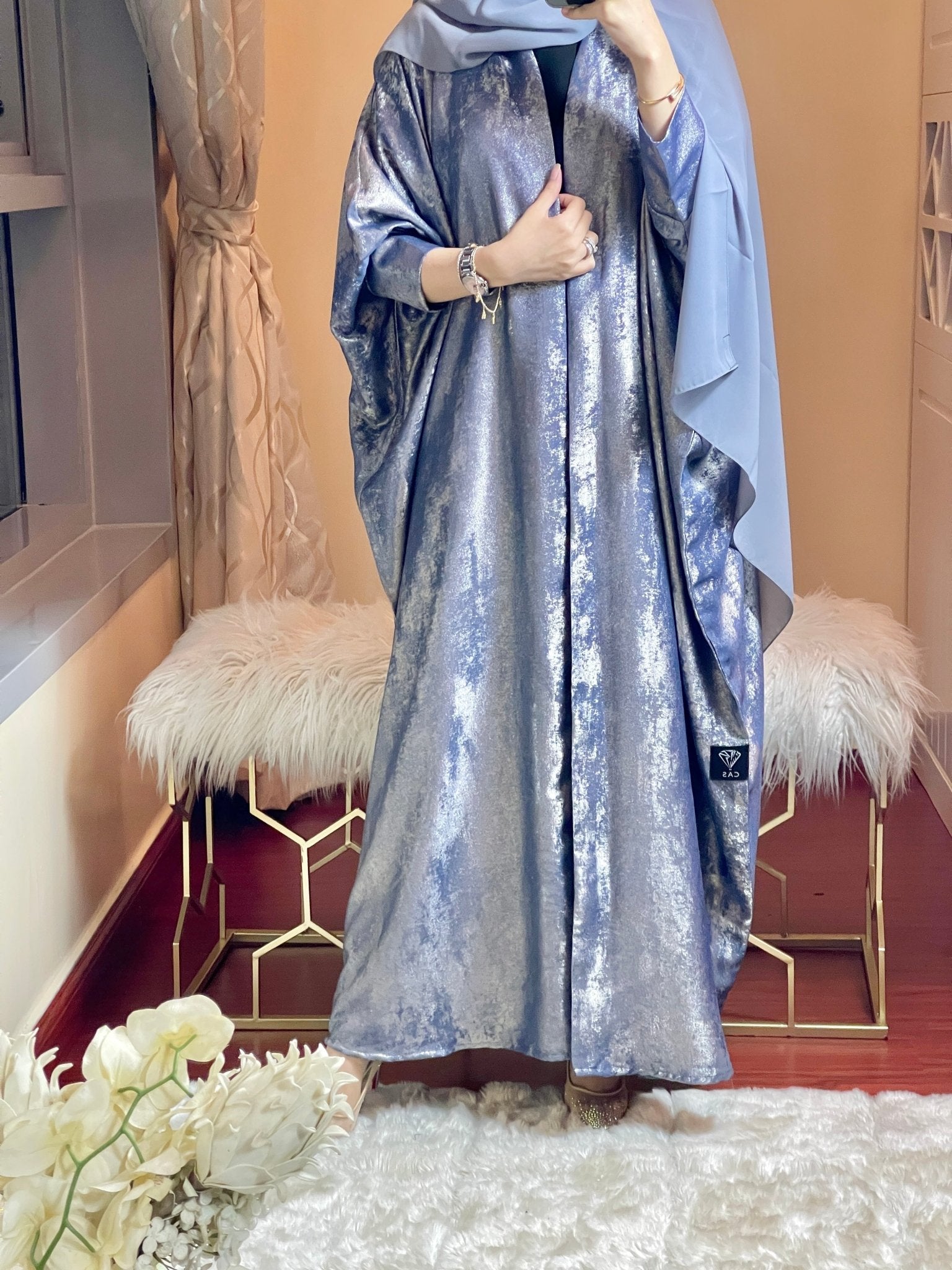 C - LightBlue - Shimmer - Bisht - Abaya