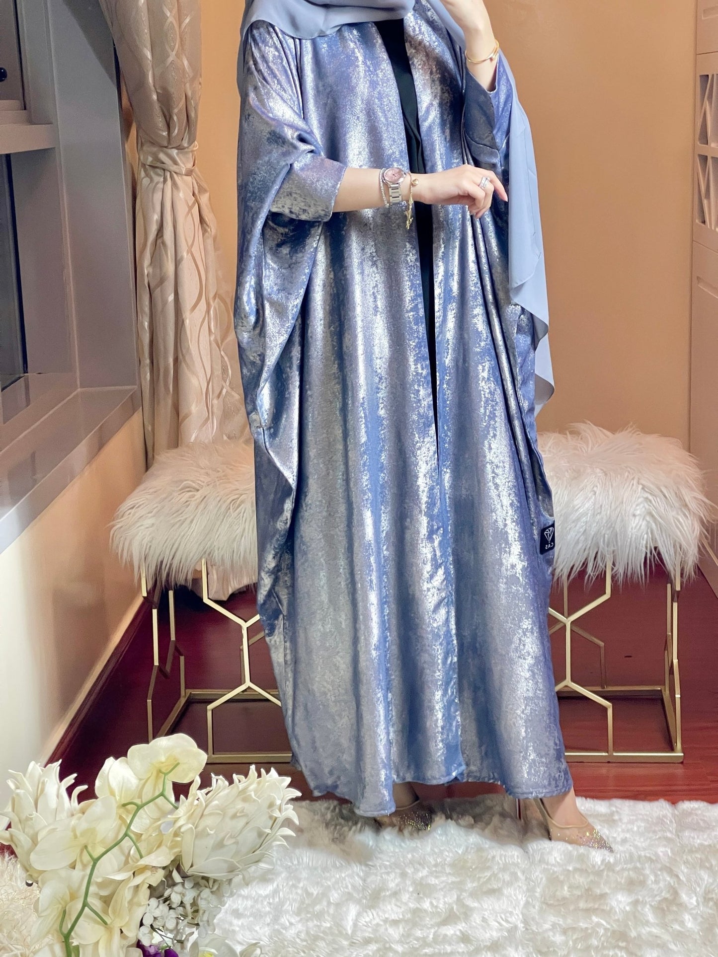 C - LightBlue - Shimmer - Bisht - Abaya