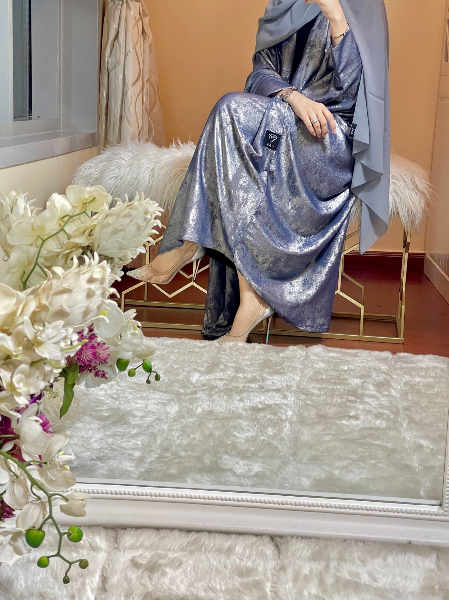 C - LightBlue - Shimmer - Bisht - Abaya