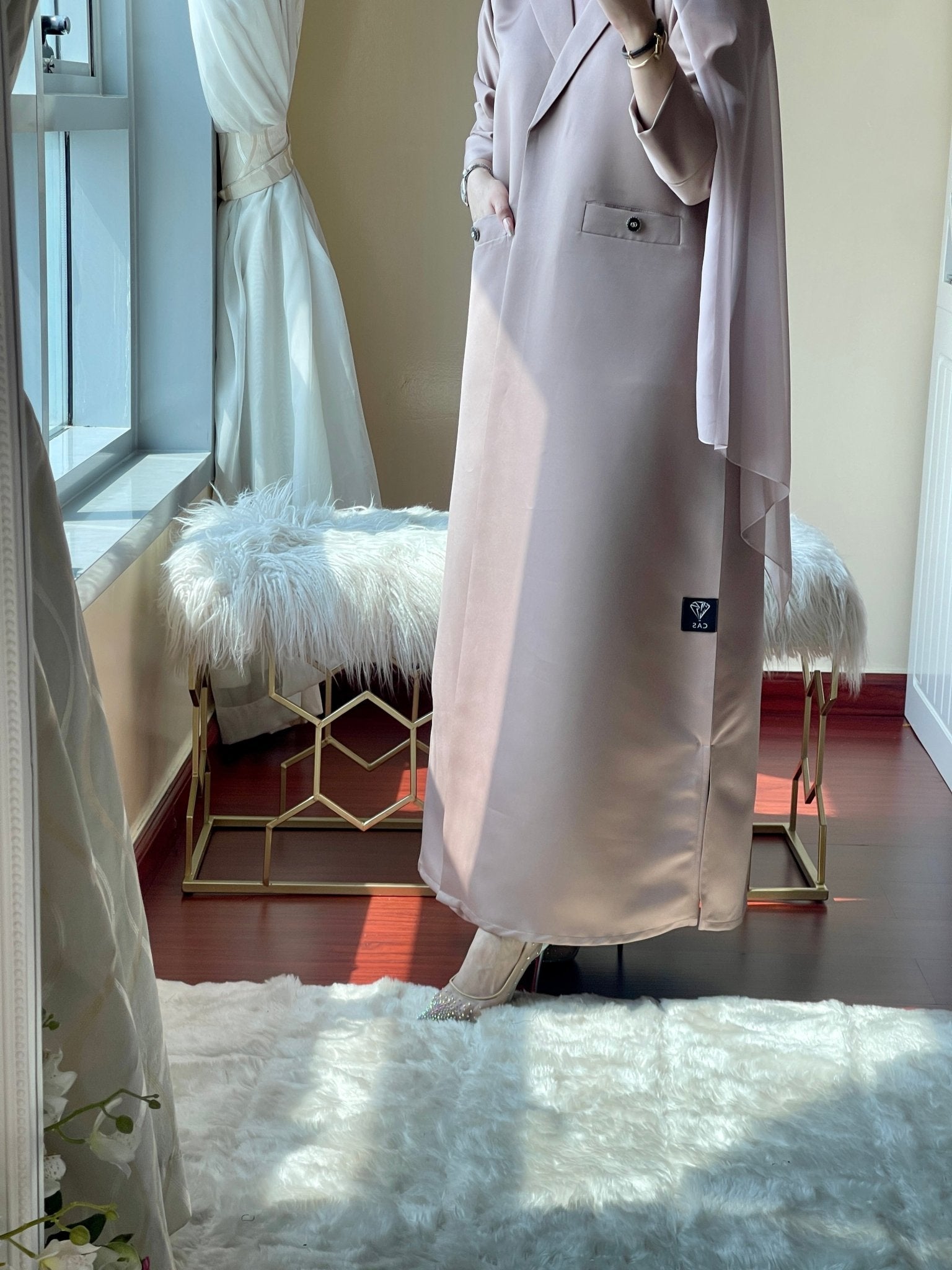 C - LightBrown - Satin - Coat - Abaya - Set