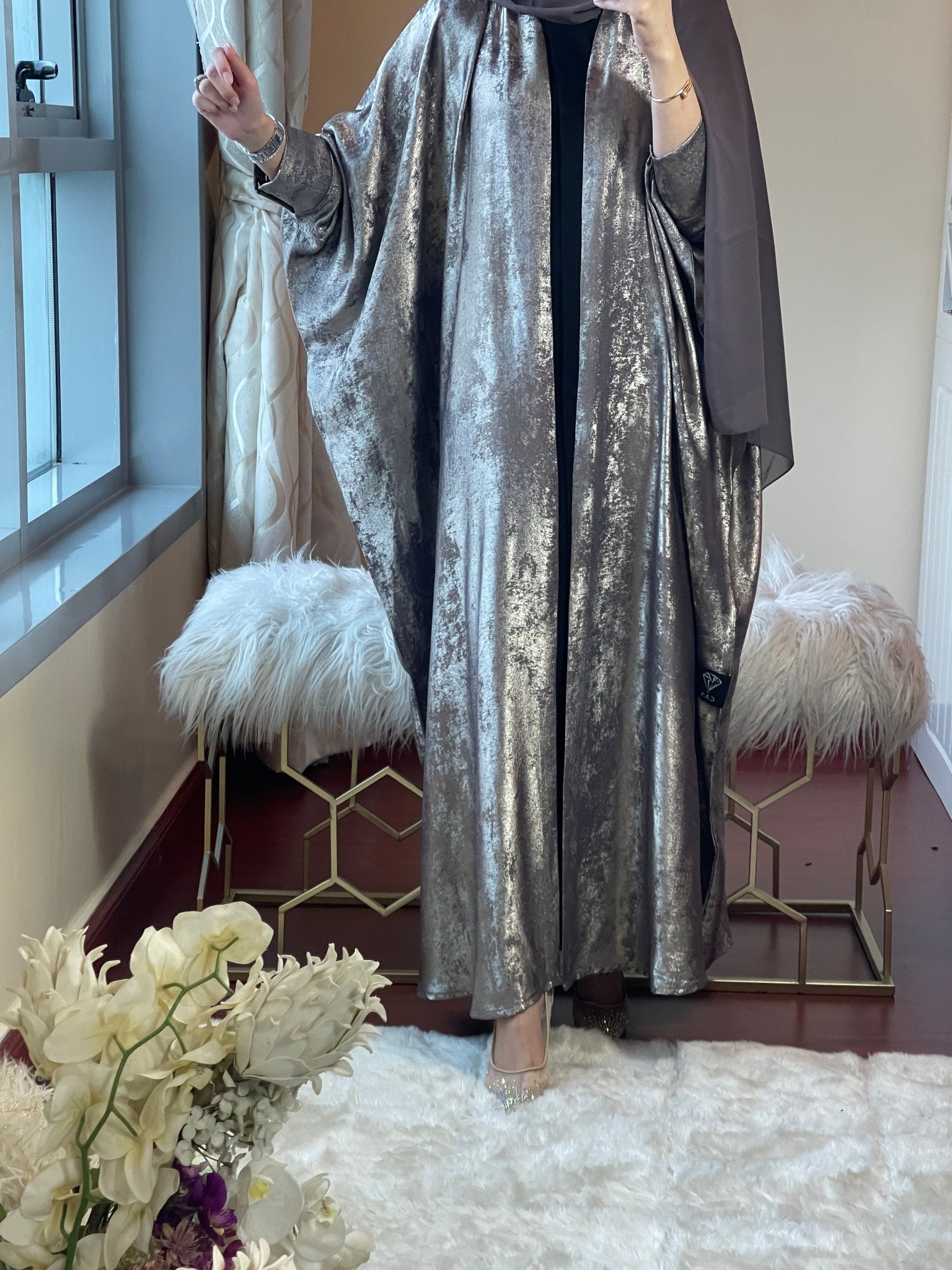 C - LightBrown - Shimmer - Bisht - Abaya