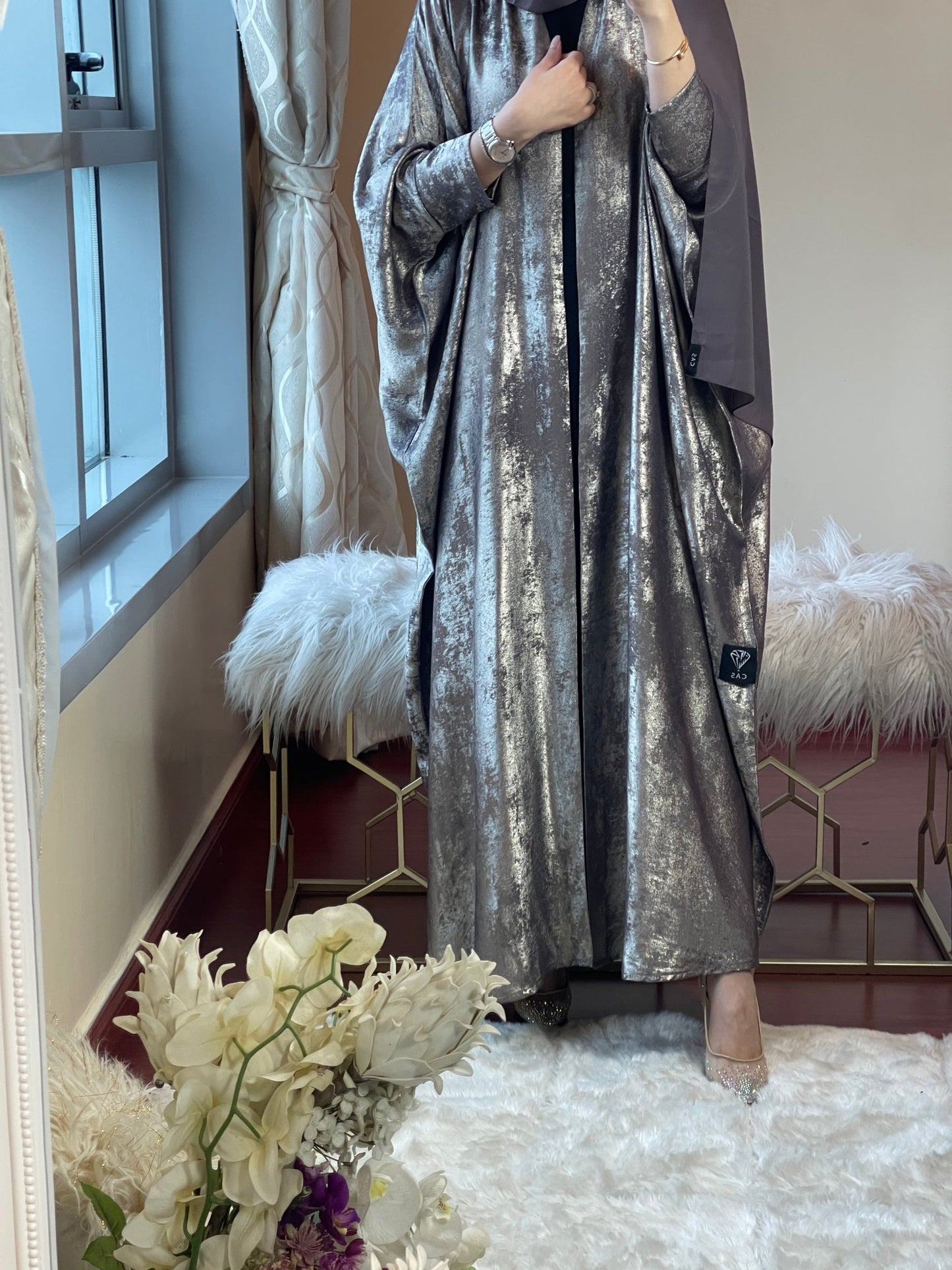 C - LightBrown - Shimmer - Bisht - Abaya