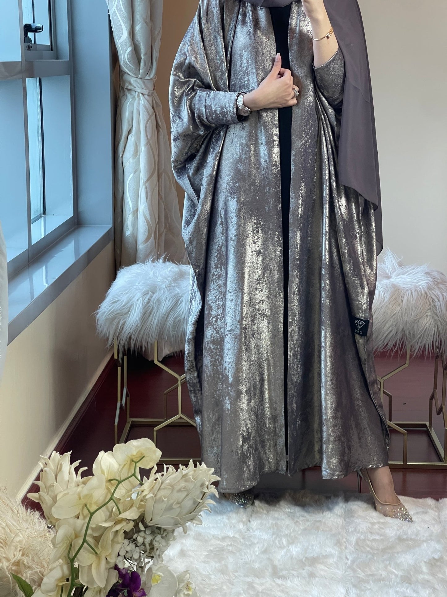 C - LightBrown - Shimmer - Bisht - Abaya