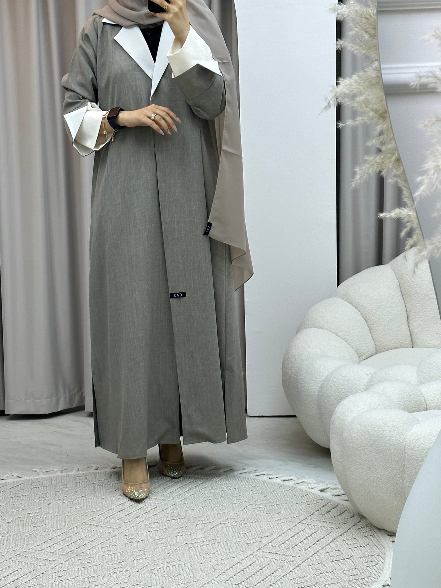 C Linen Beige Winter Coat Abaya