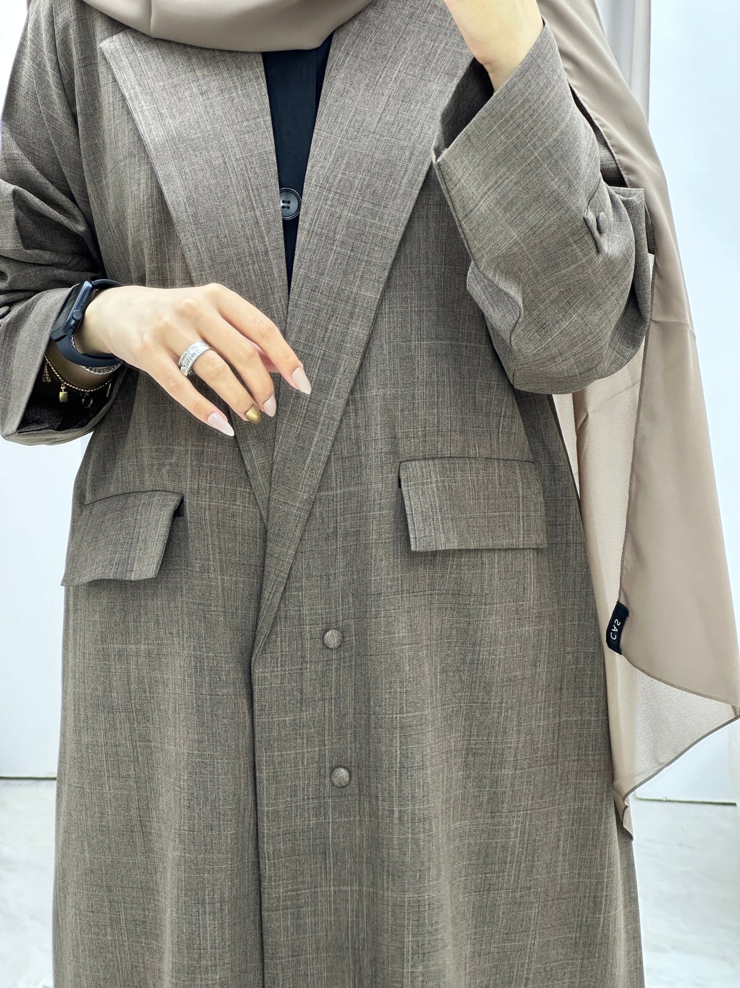 C Linen Brown Winter Coat Abaya