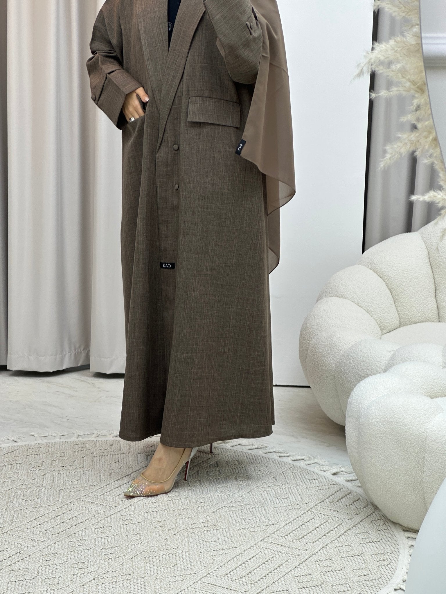 C Linen Brown Winter Coat Abaya